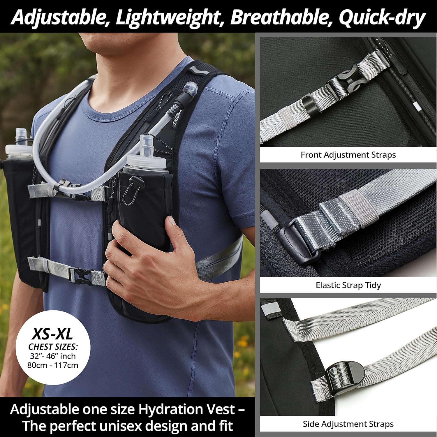 Gilet Idratante da Corsa Riflettente, 7 Tasche - immagine 5