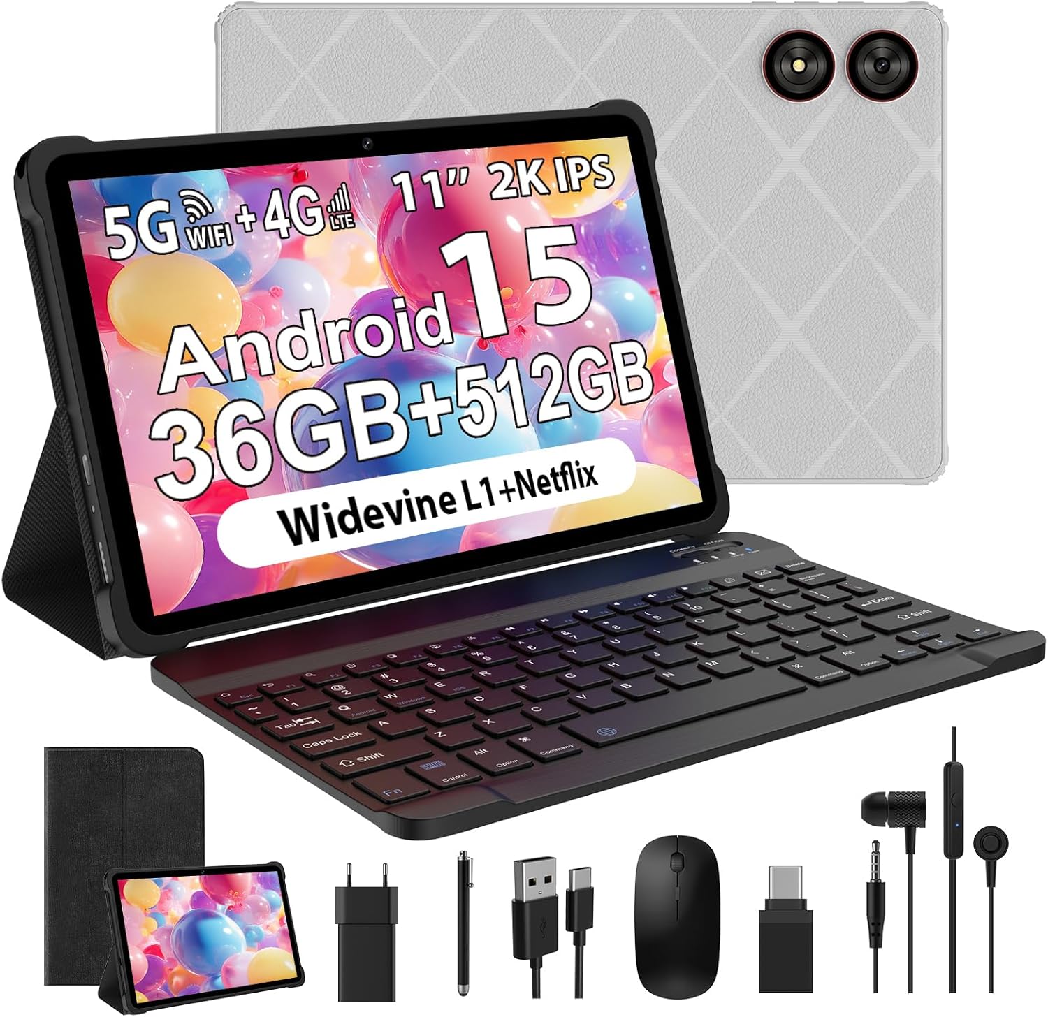 Tablet Android 15 da 11 Pollici Octa-Core, Grigio - immagine 1