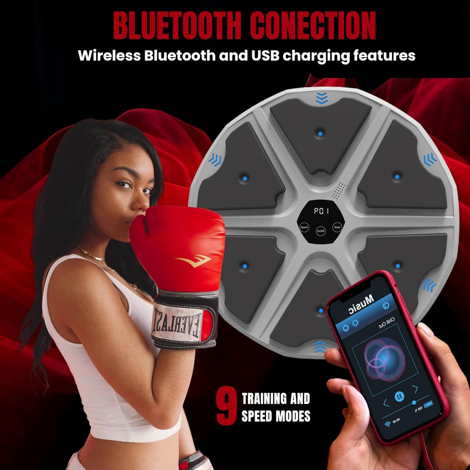 Macchina da Boxe Musicale con LED e Bluetooth 43x43 cm - immagine 3