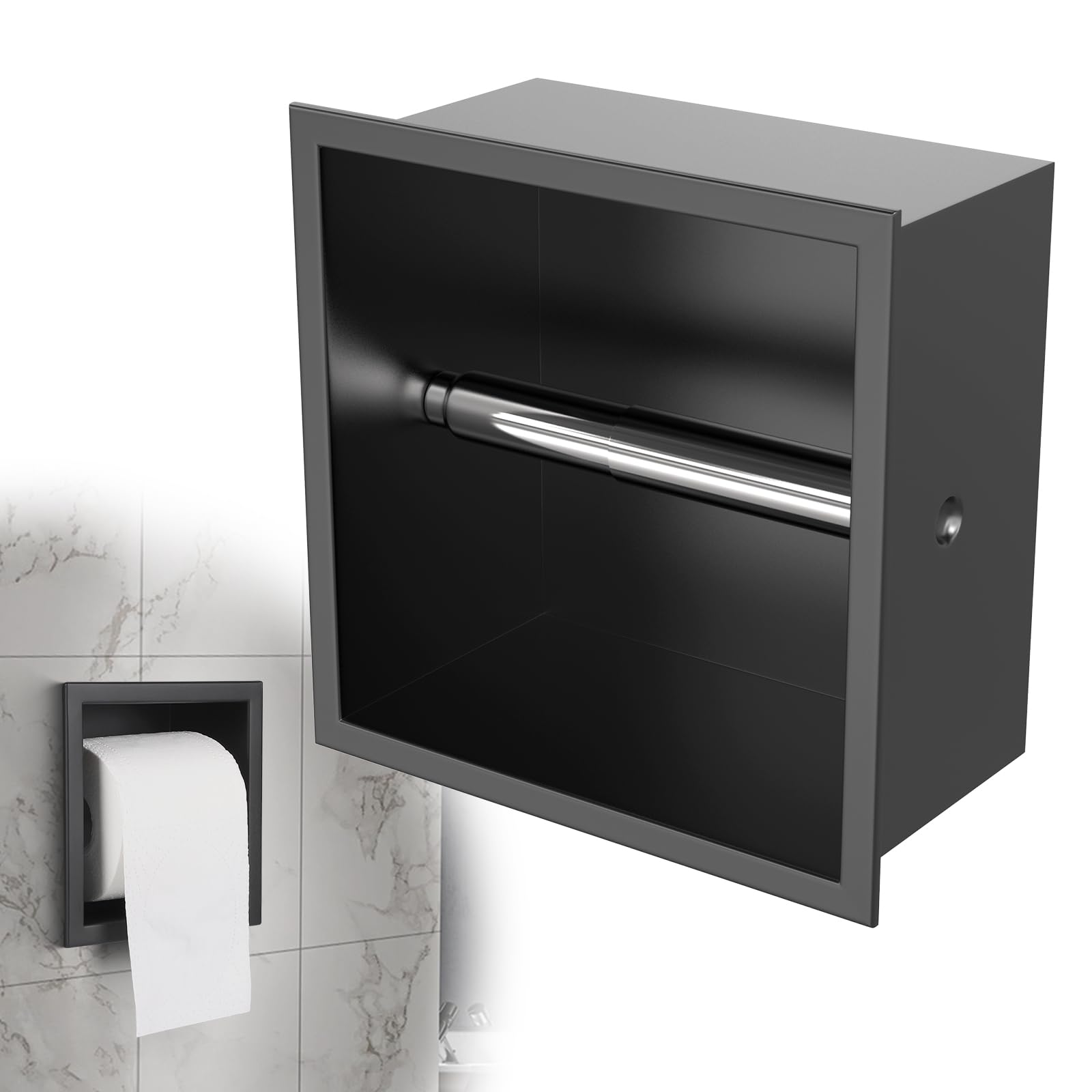 Porta Carta Igienica da Incasso Inox 17x17x8,6cm, Nero