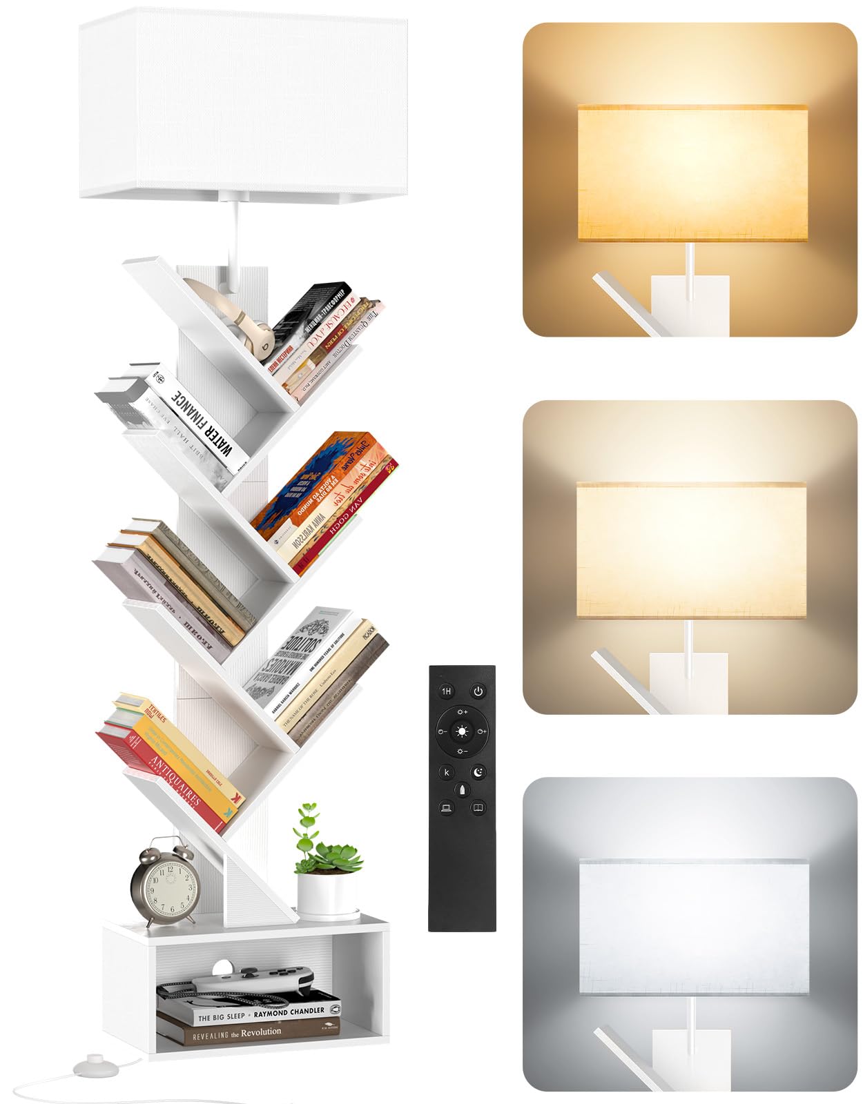 Libreria a Forma di Albero 6 Ripiani con Luce, Bianco