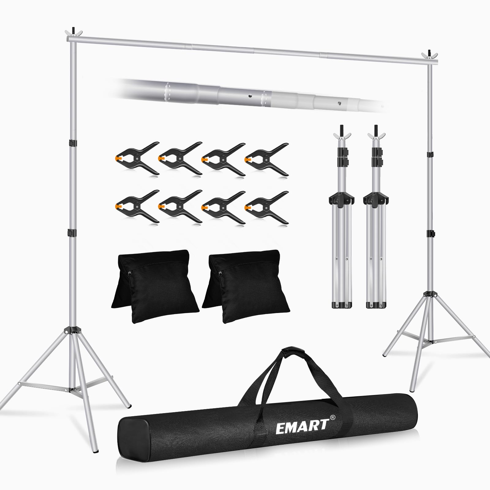 Emart Supporto per Sfondo 2,6 x 3 m, Argento