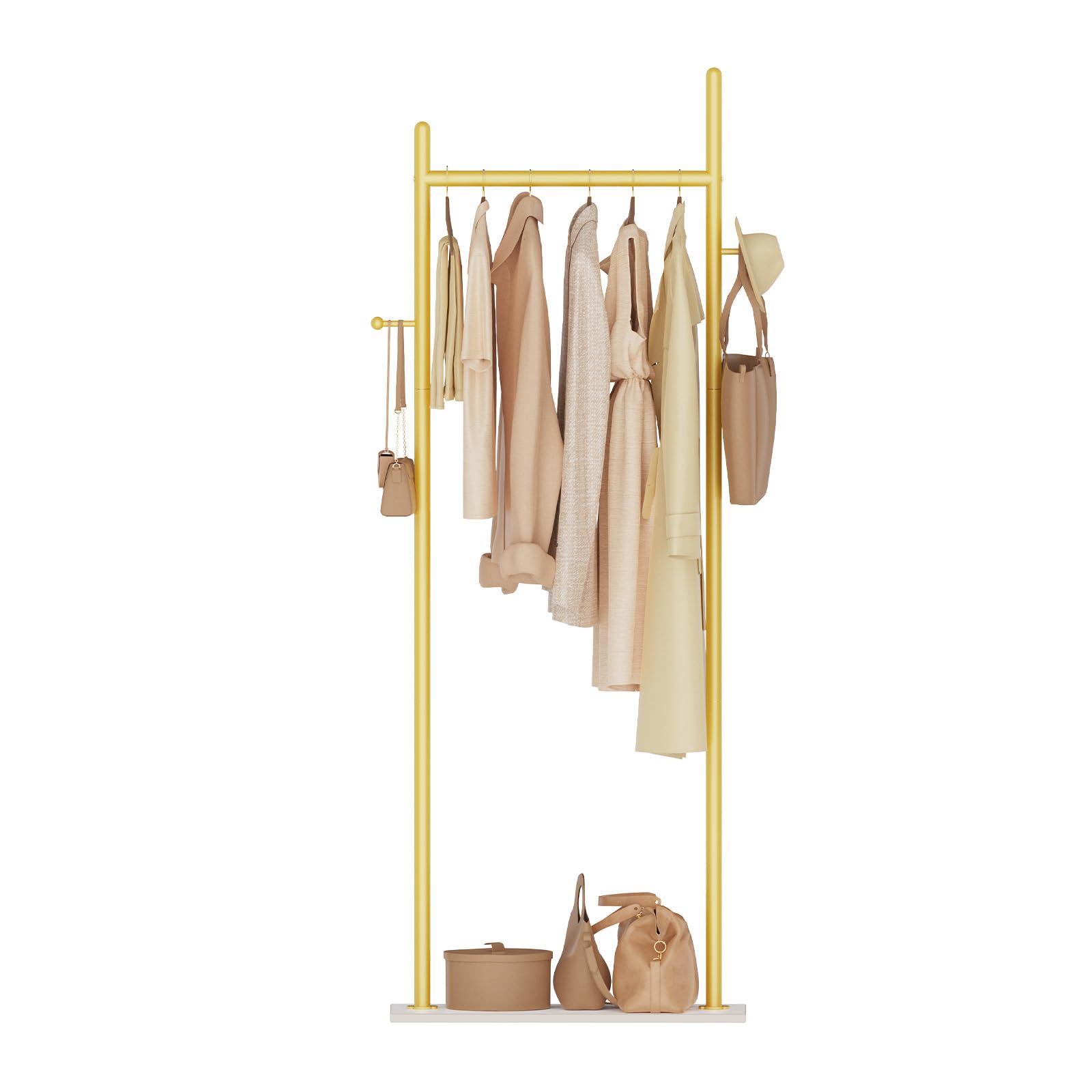 Appendiabiti da Terra in Metallo 50x30x175 cm, Giallo Dorato
