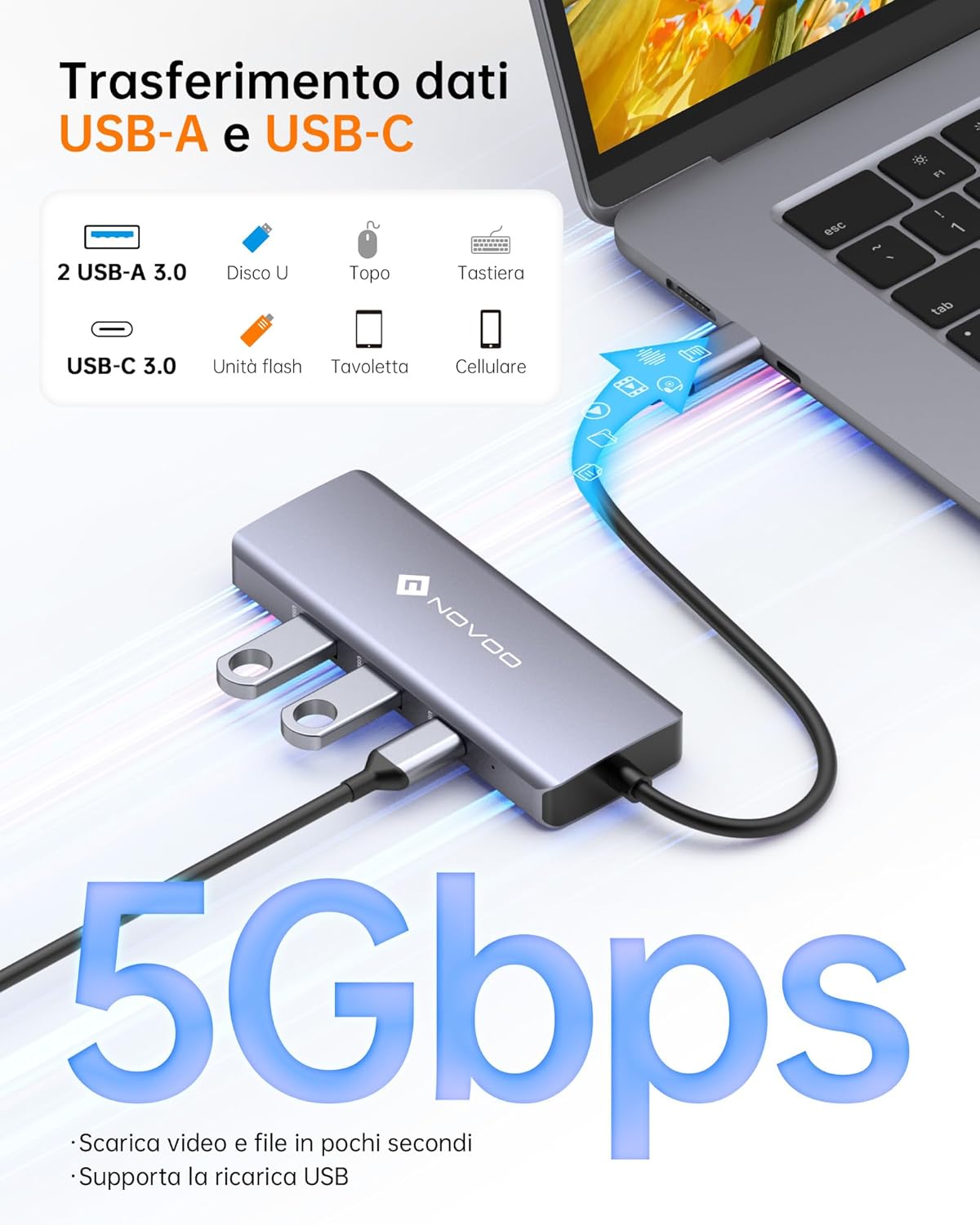 Novoo USB C Hub 8-in-1 con PD 100W - immagine 4