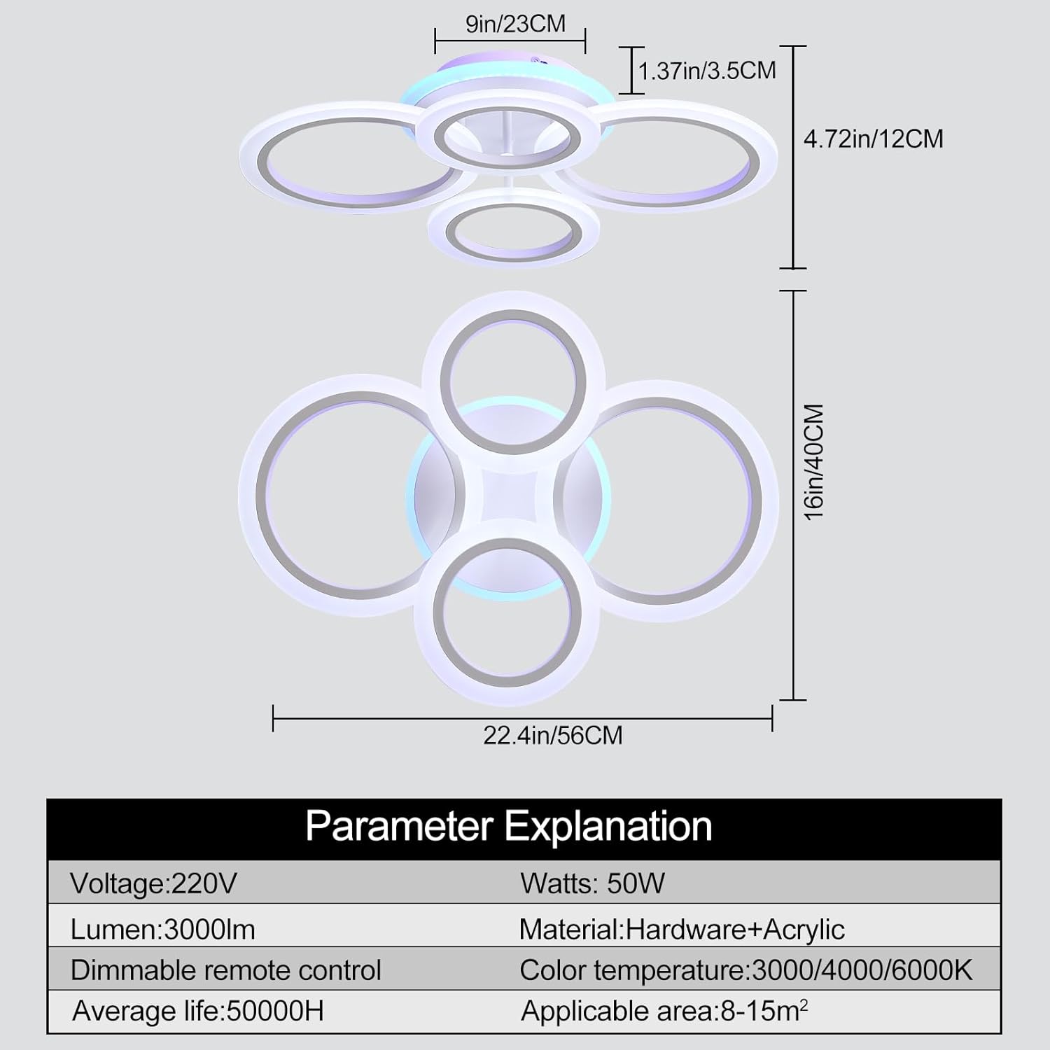 Lufun Plafoniera LED Soffitto Dimmerabile con Telecomando - immagine 2