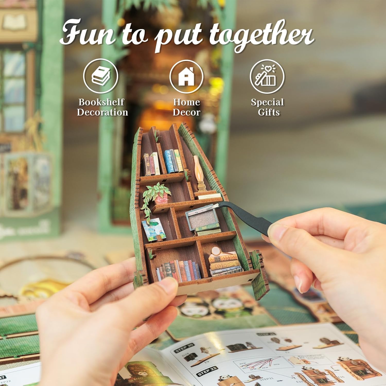 Fsolis Book Nook Kit Fai-da-te Panda Bookshop con LED - immagine 3