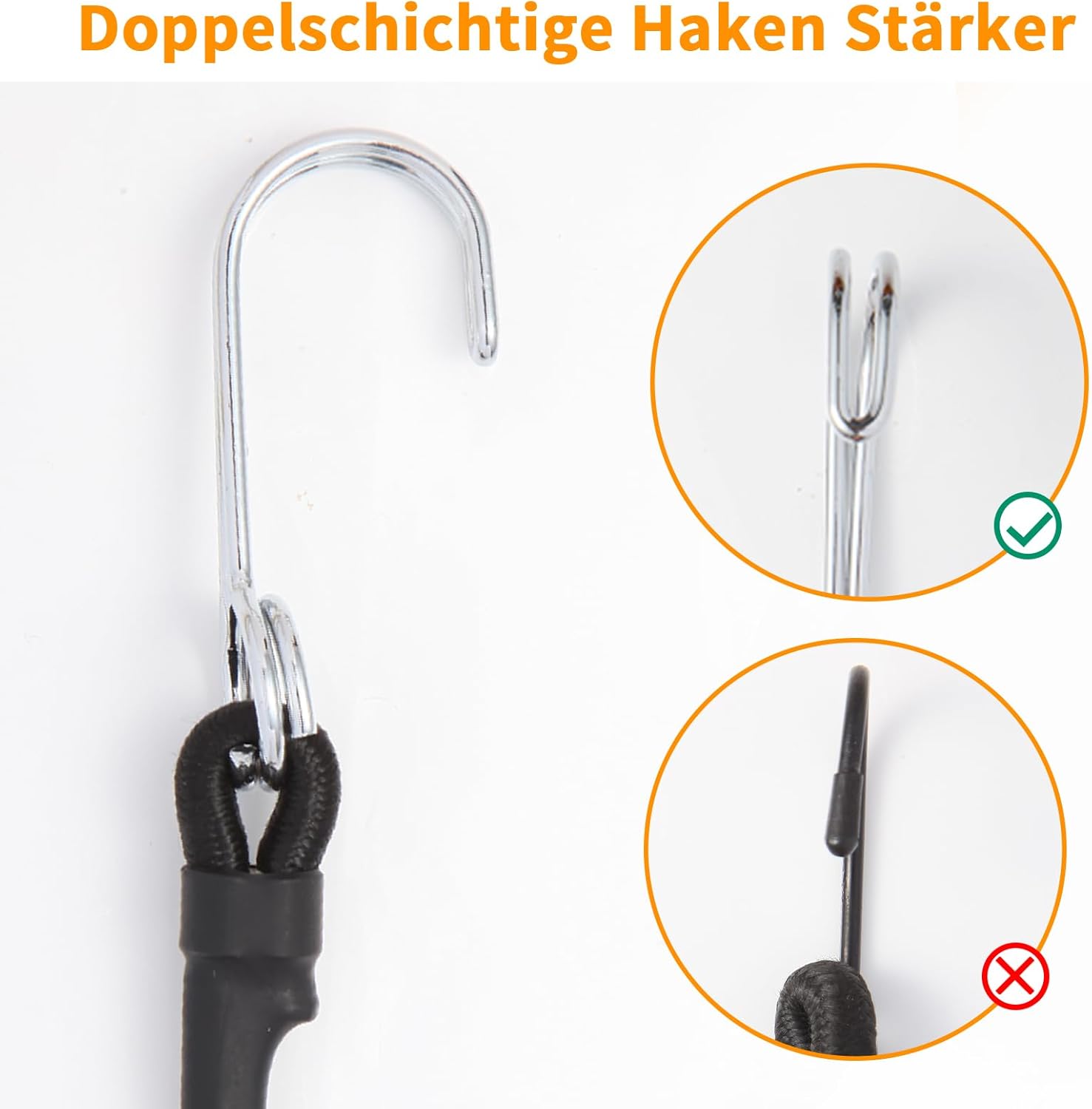 Corda Elastica con Gancio 150cm - 4 Pezzi, Nero - immagine 3