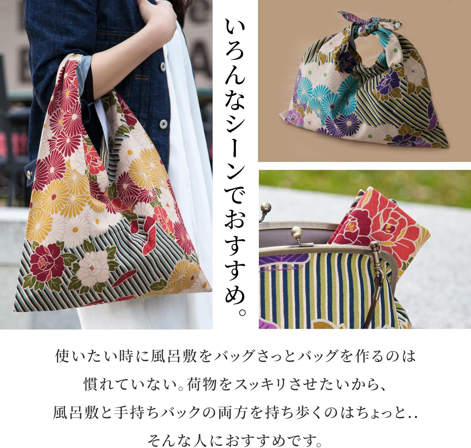 のレン Borsa Furoshiki Tote Bag in Cotone, Rosa-beige - immagine 6