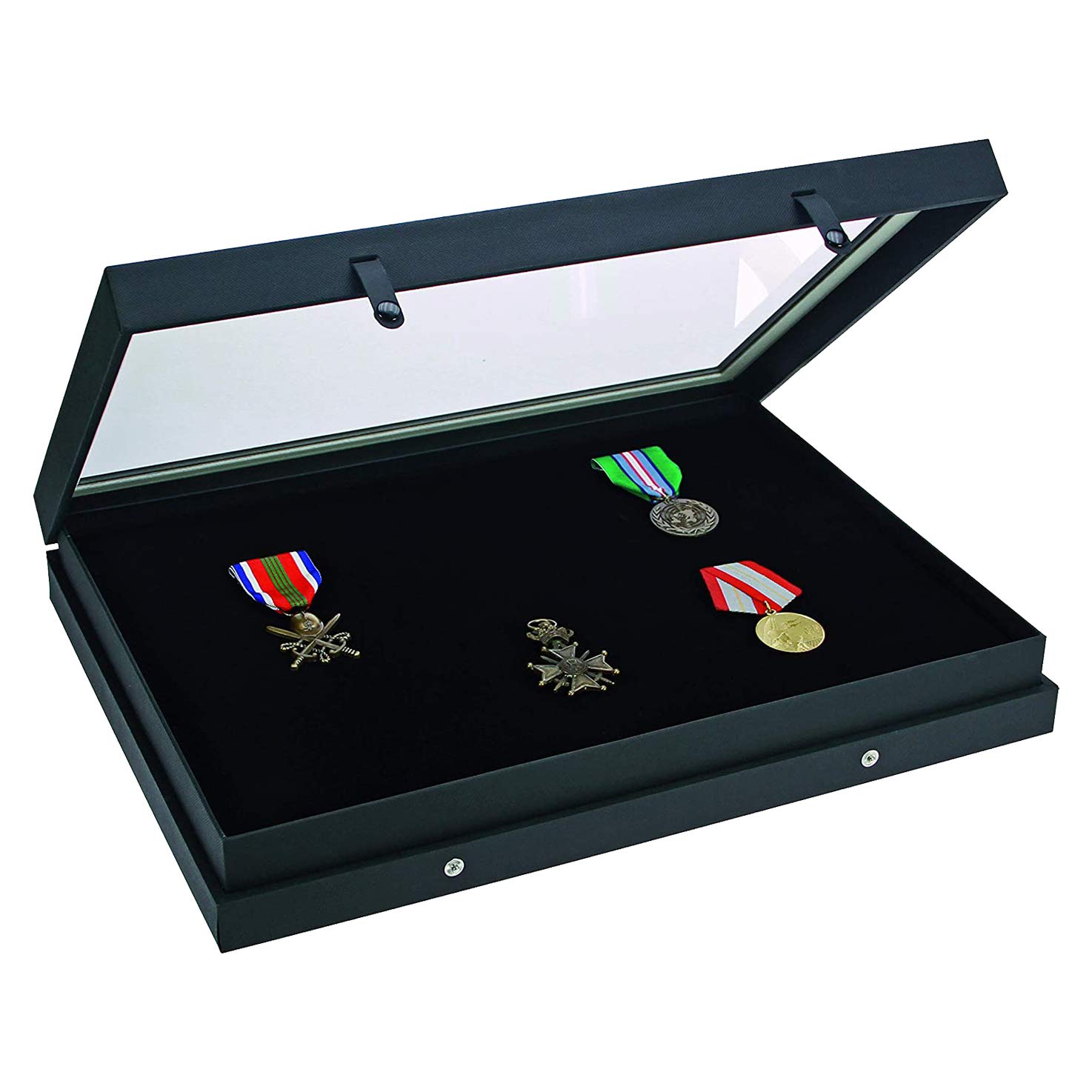 SAFE 5678 bacheca portaoggetti con vetro Black Edition per medaglie o spille | vetrina espositiva nera | vetrina espositiva per collezionismo | 40 x 30 x 5.5 cm