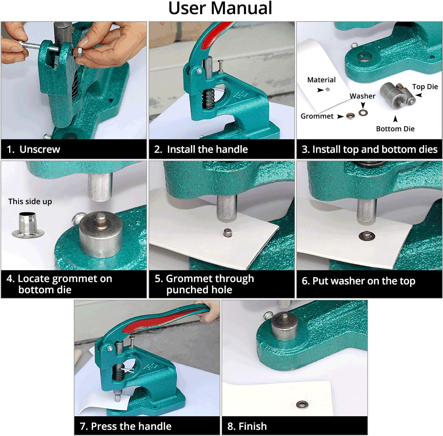 Qwork® Occhiellatrice con 3 Matrici e 1500 Occhielli - immagine 3