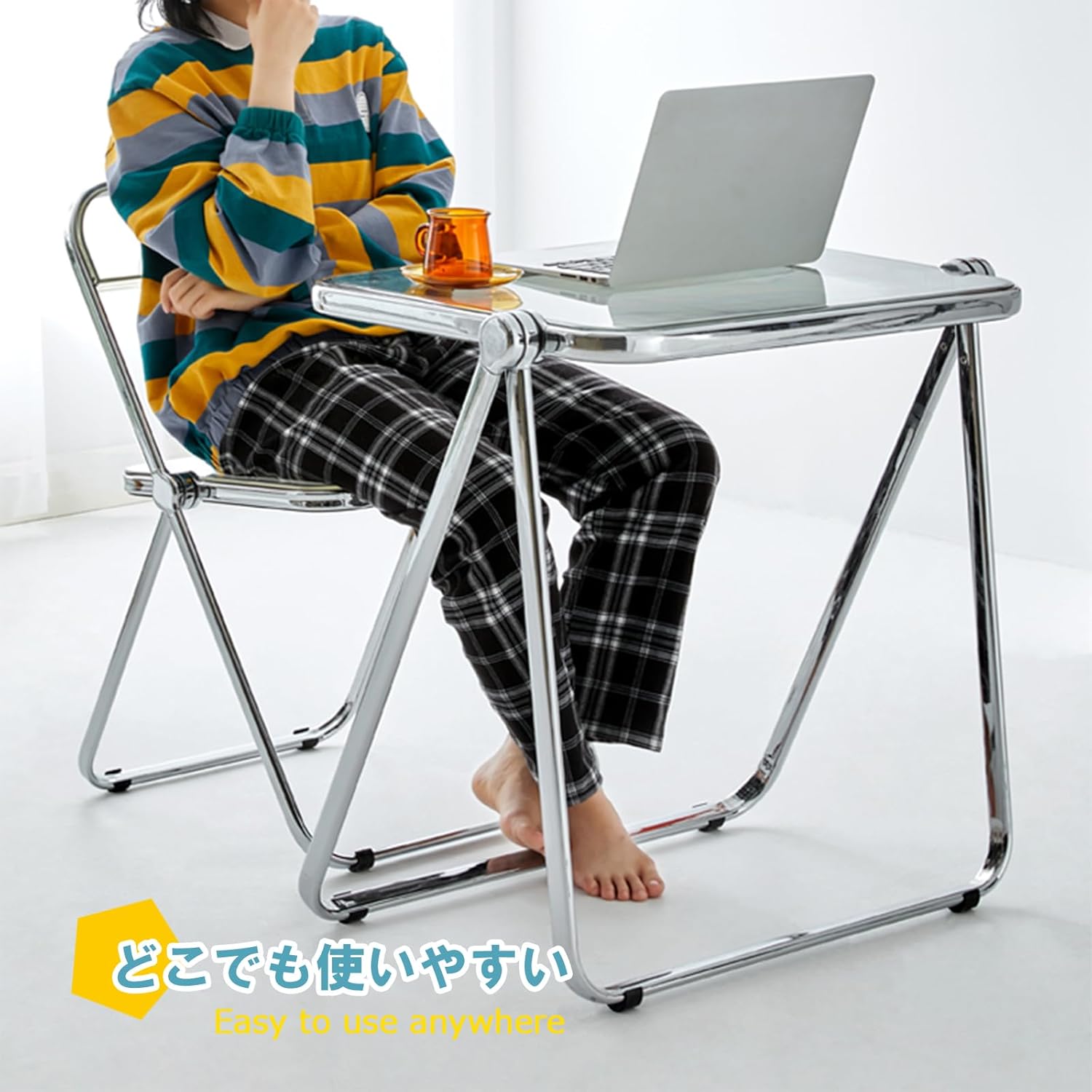 Kaihaowin Tavolino Pieghevole Trasparente in Acrilico, Gray - immagine 5