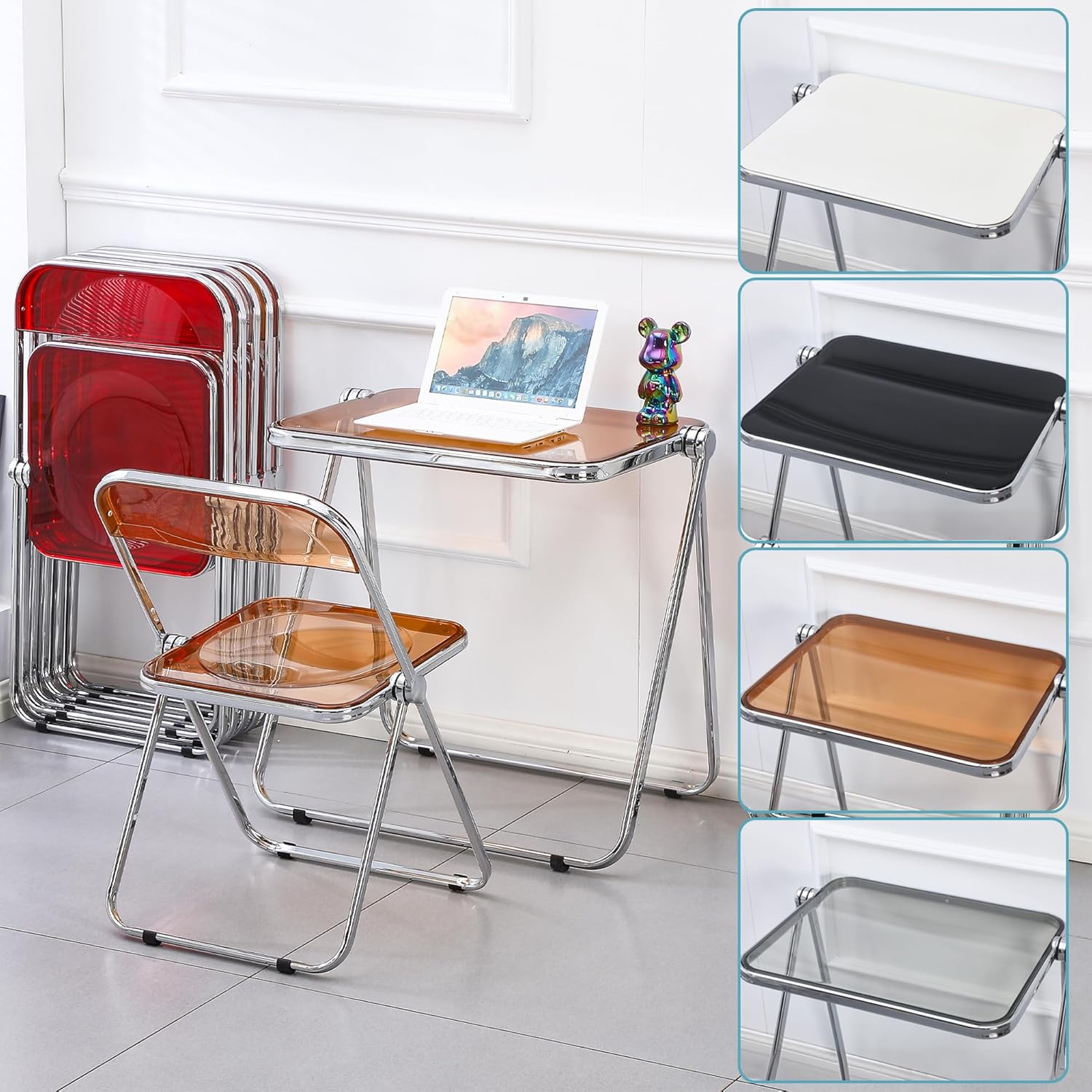 Kaihaowin Tavolino Pieghevole Trasparente in Acrilico, Gray - immagine 7