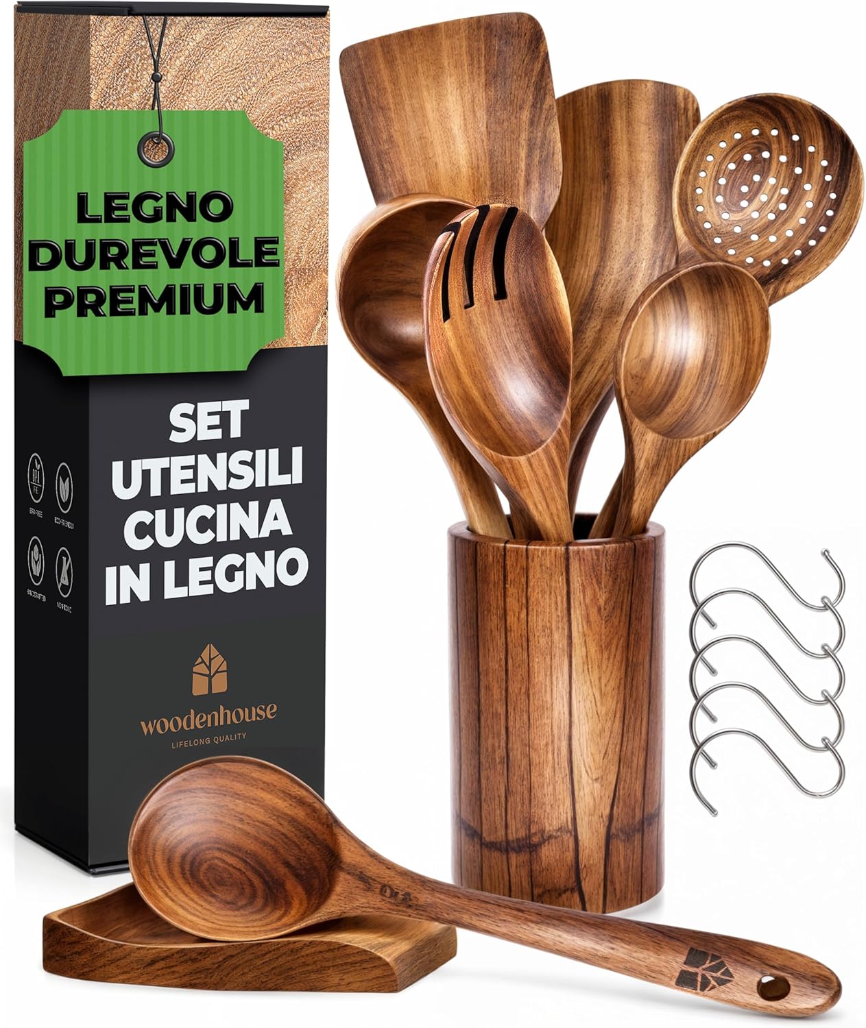 Set Mestoli in Legno per Cucina - 13 Pezzi - immagine 1