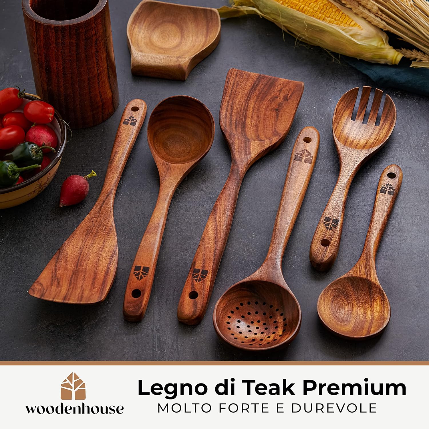 Set Mestoli in Legno per Cucina - 13 Pezzi - immagine 2
