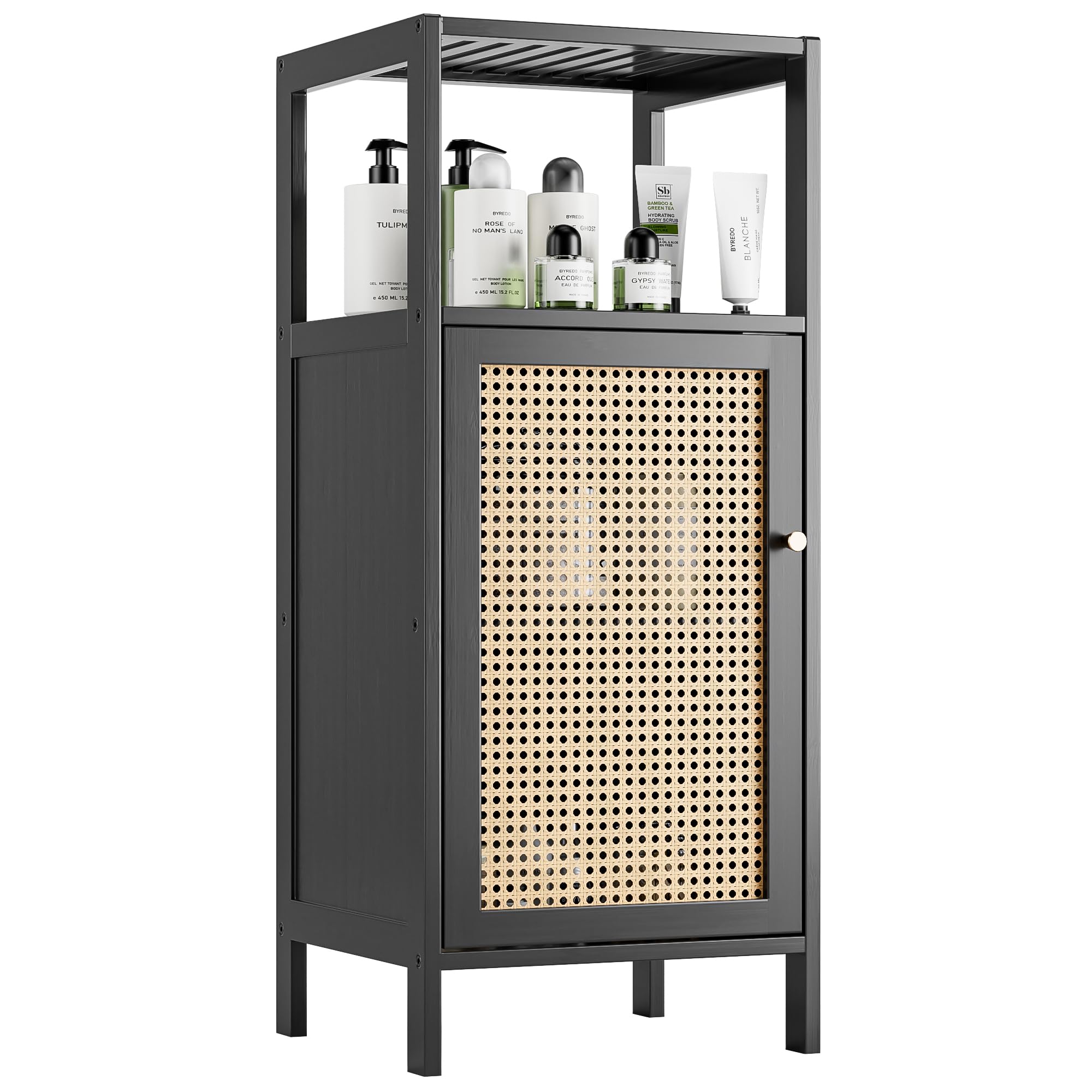 Armadio in Rattan da Pavimento in Bambù, Nero