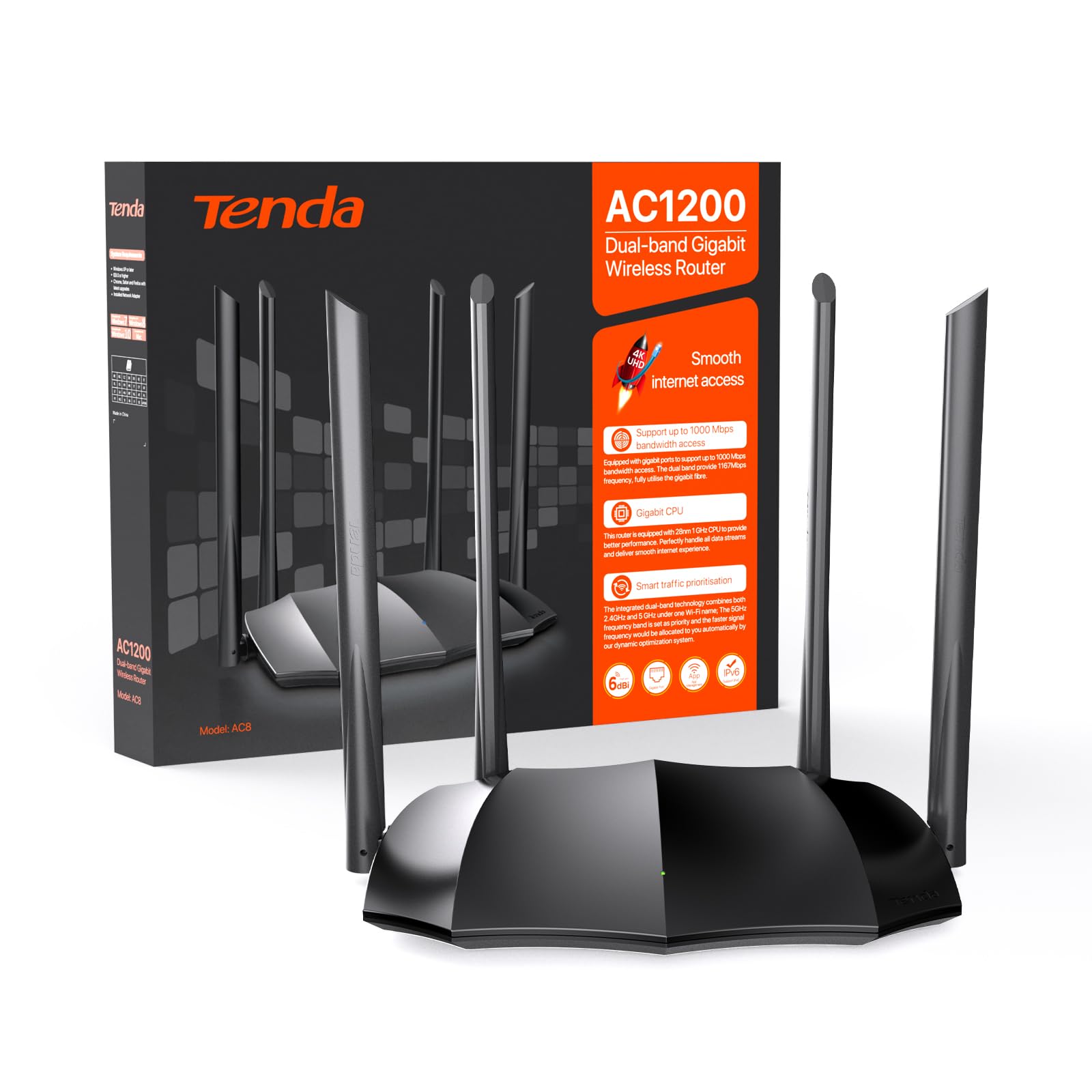 Tenda AC8 Router WiFi AC1200 Dual Band Gigabit