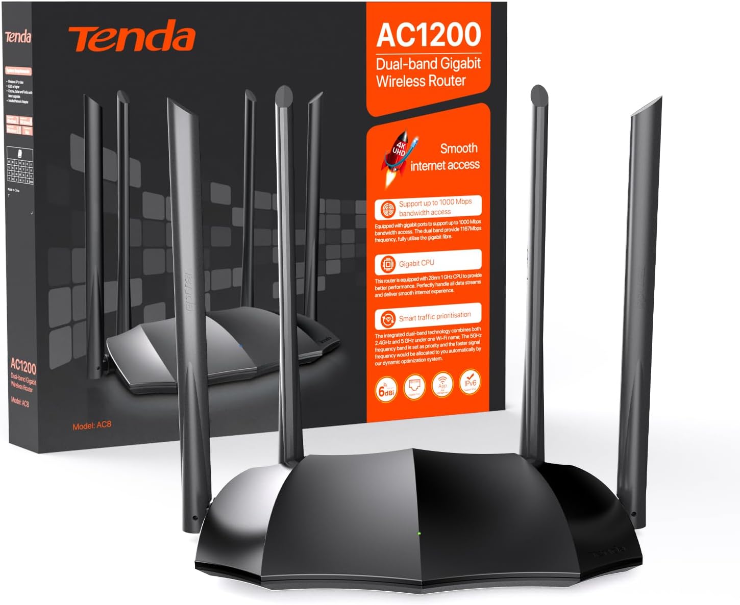 Tenda AC8 Router WiFi AC1200 Dual Band Gigabit - immagine 1
