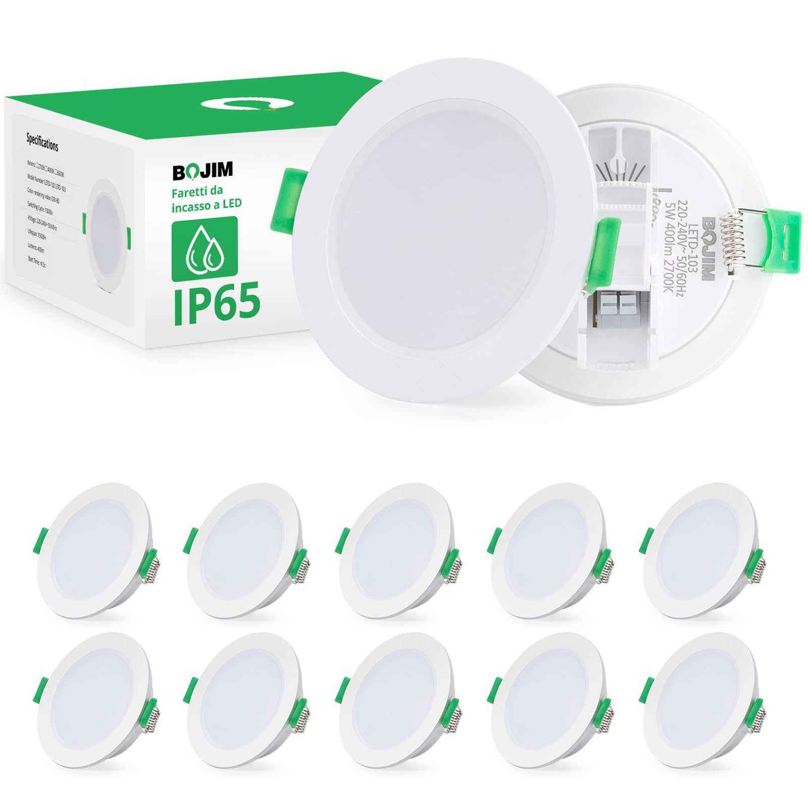 Bojim Faretti LED Soffitto Incasso IP65 5W - 10 Pezzi