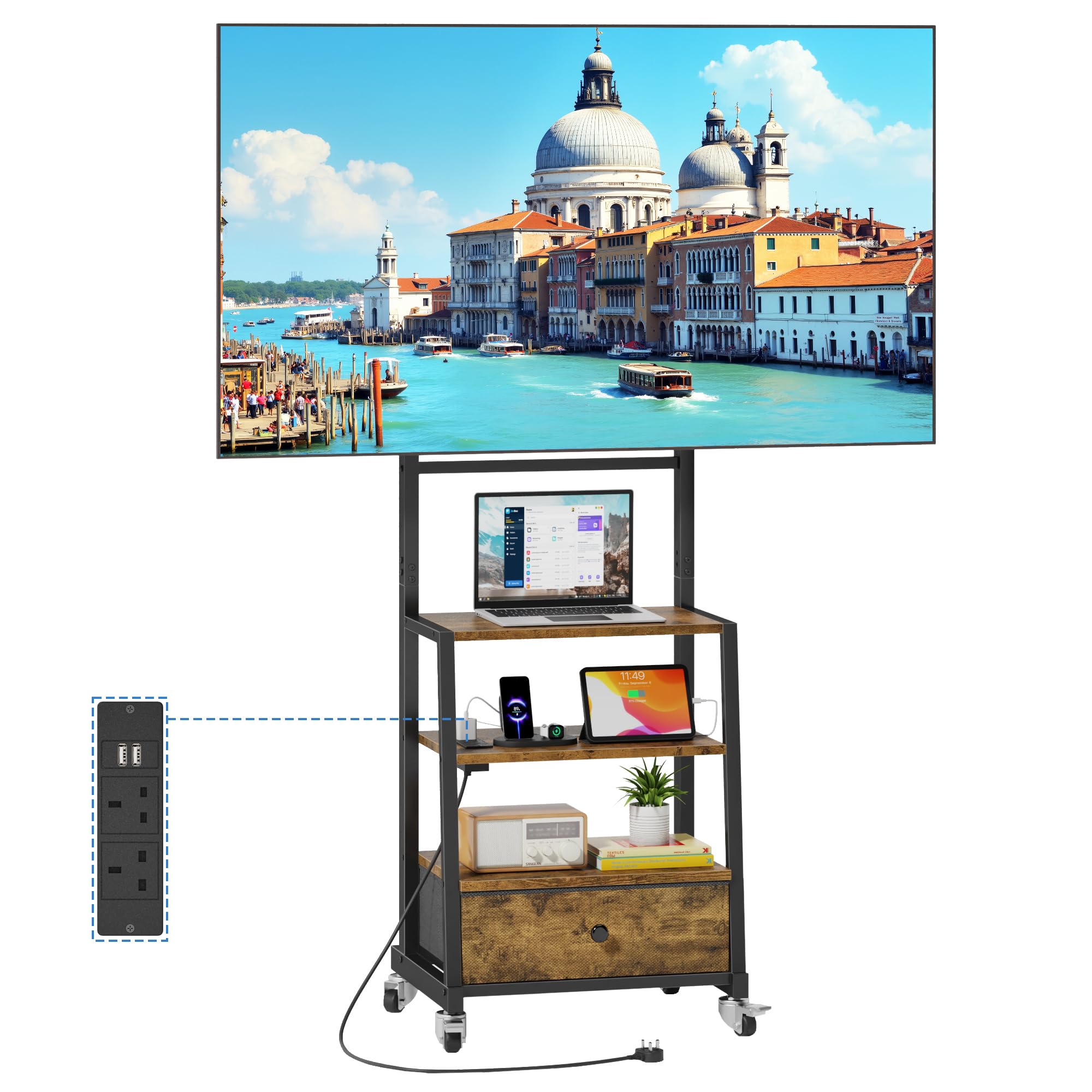 Supporto TV Arrotolabile con Spazio di Archiviazione