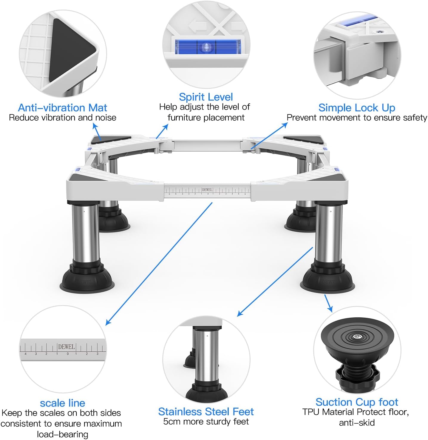 Dewel Base per Lavatrice Regolabile 300kg, Bianco - immagine 2