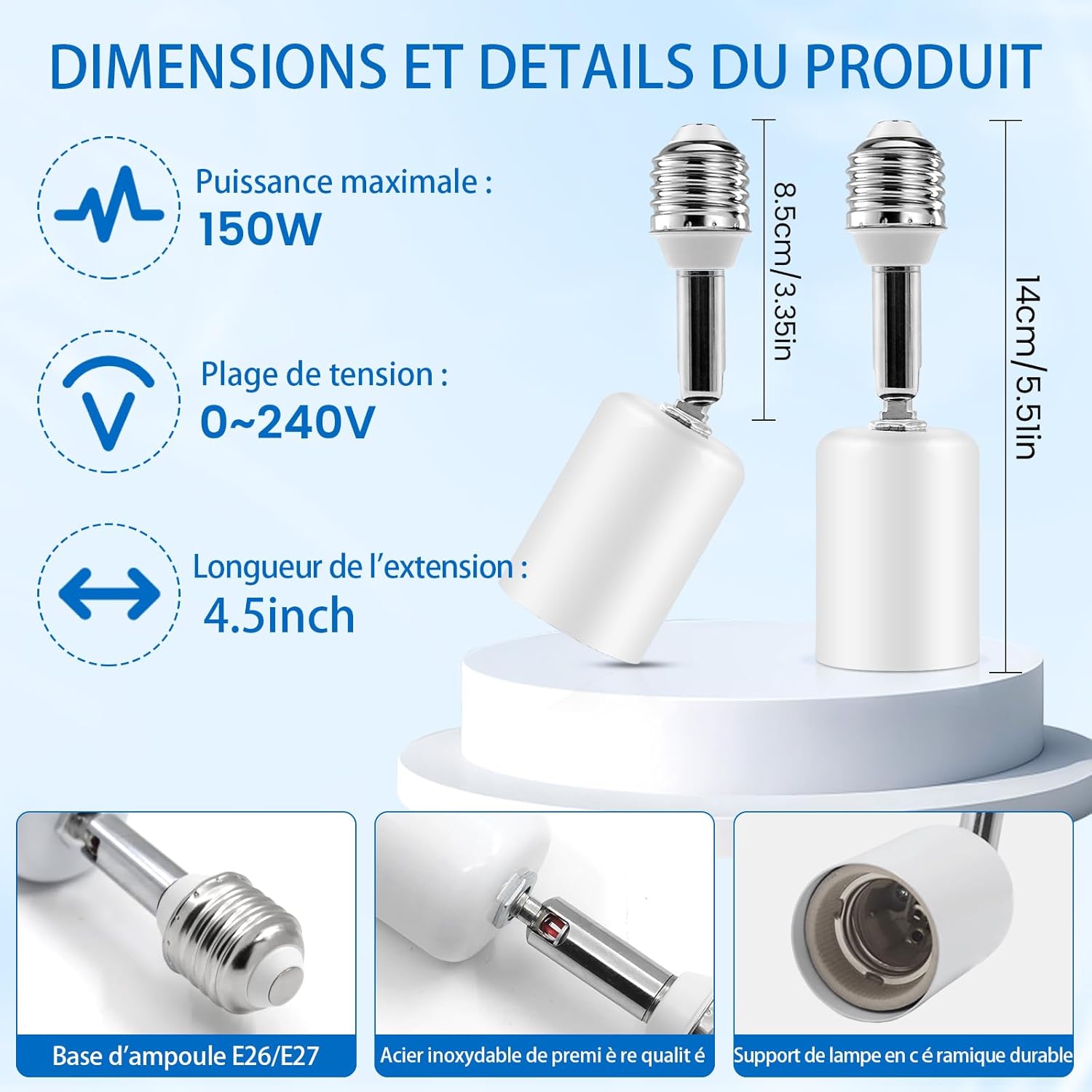 Prolunga per Presa E26/E27 con Attacco Ceramica, 2 Pezzi - immagine 2