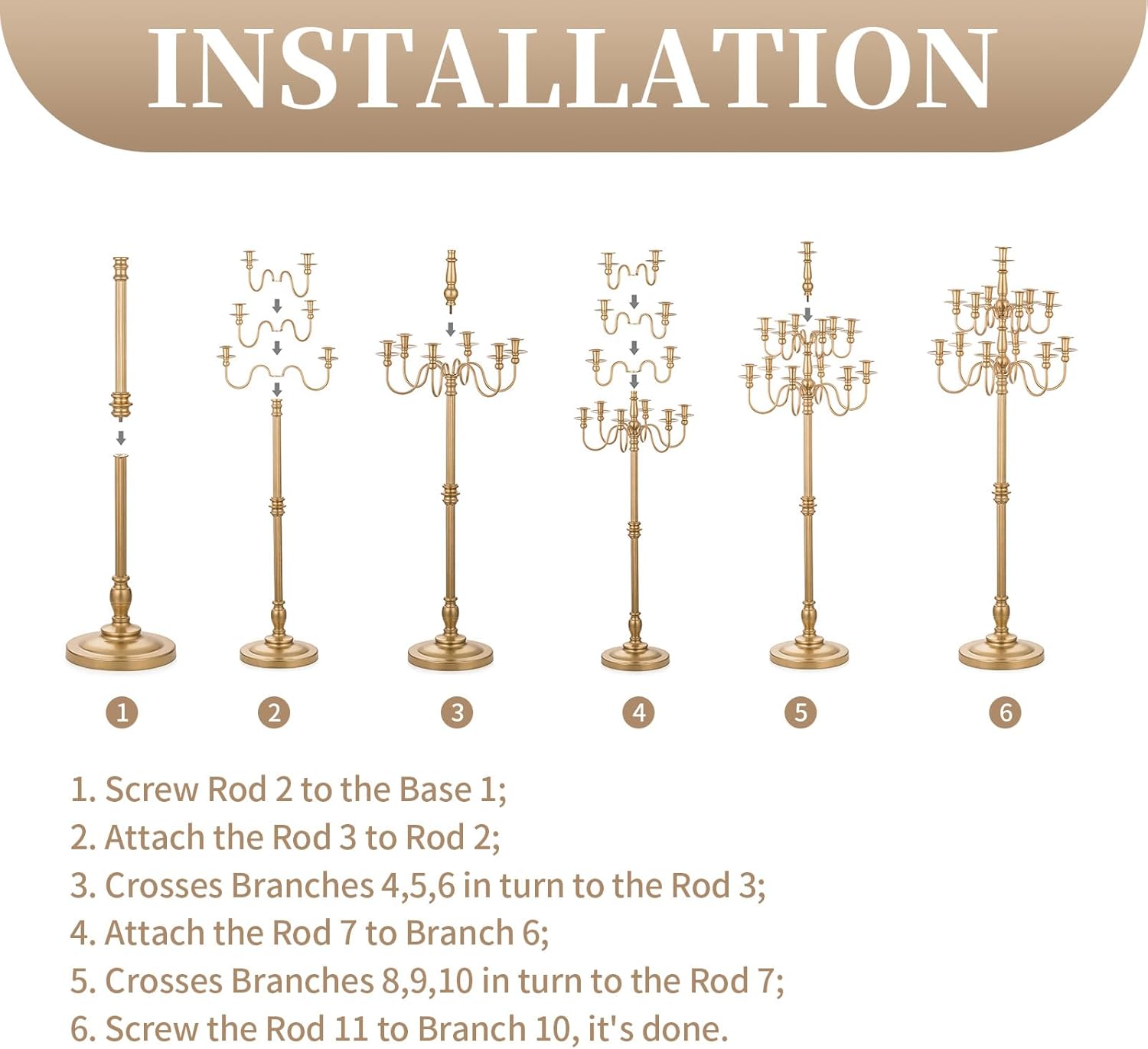 Sziqiqi Oro Candelabri da Pavimento 13 Bracci 130cm - immagine 6