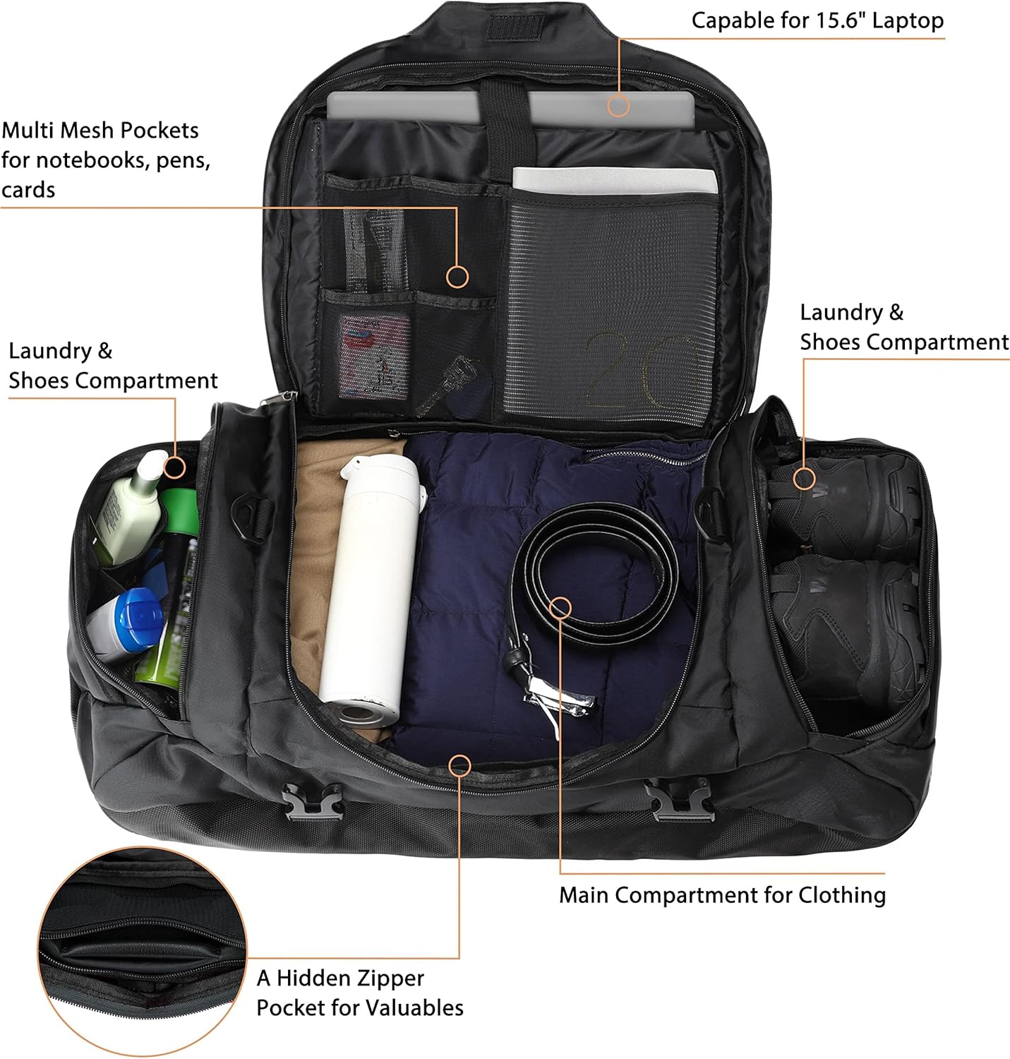 Ubon Borsone da Viaggio Grande 65L Nero - immagine 3