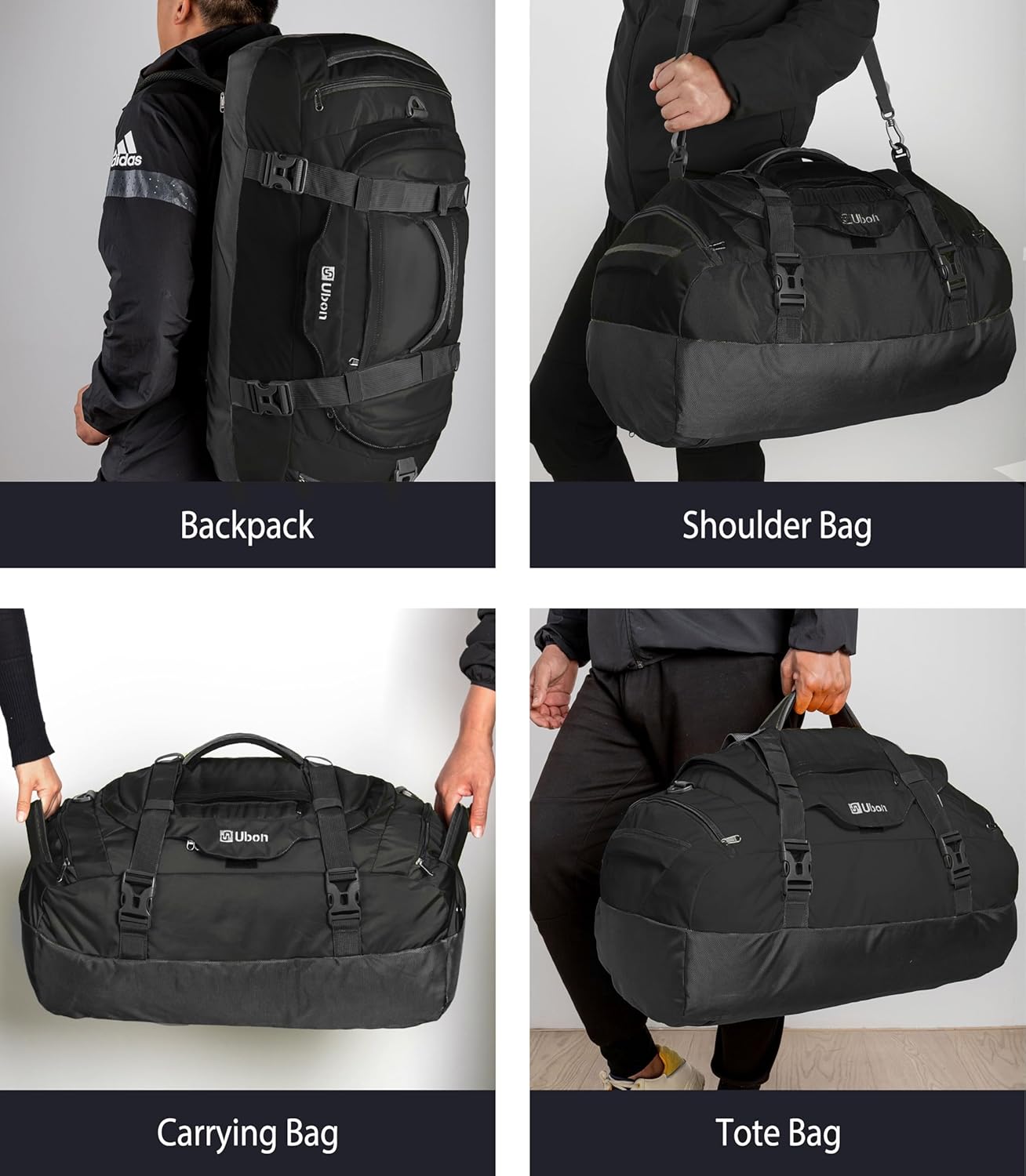 Ubon Borsone da Viaggio Grande 65L Nero - immagine 4