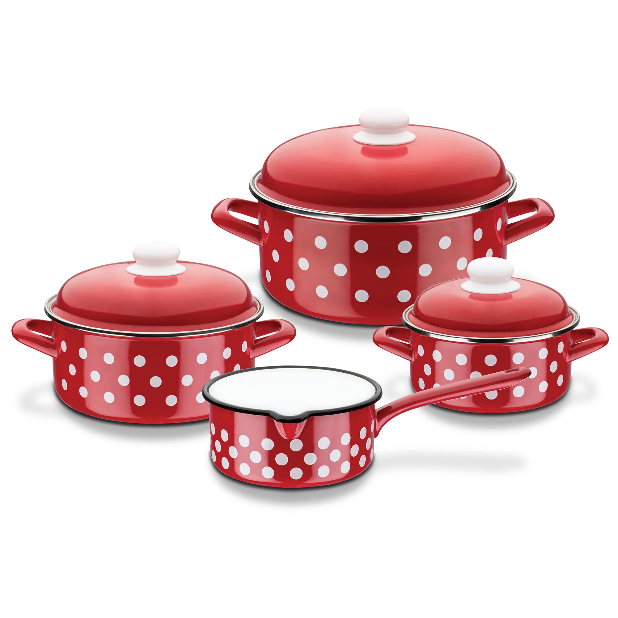 GSW Set di pentole smaltate, 7 Pezzi, Rosso, Smalto, 30 cm, 7 unità