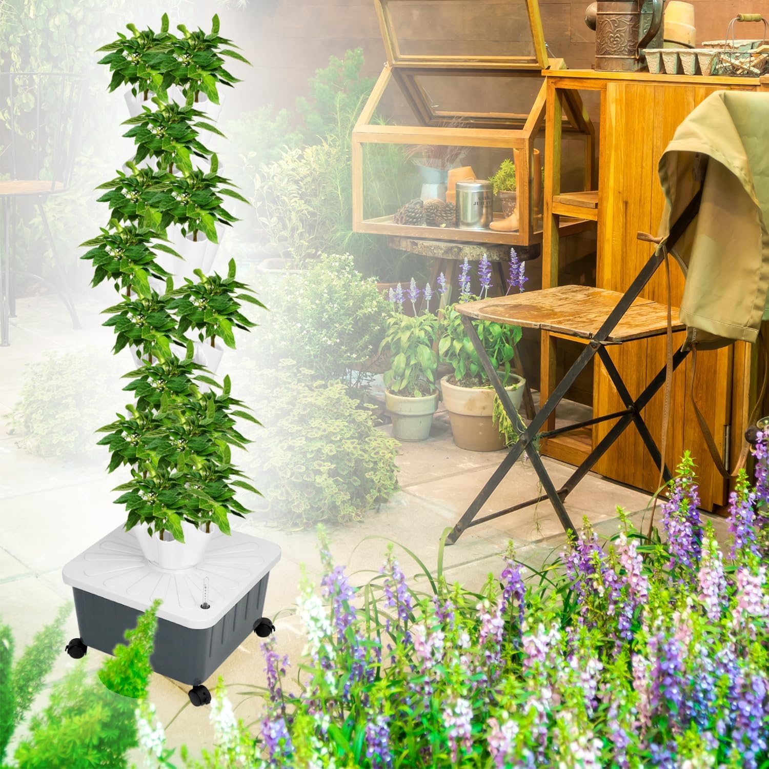 QWORK® Kit Torre Idroponica 8 Livelli 40 Fori - immagine 4