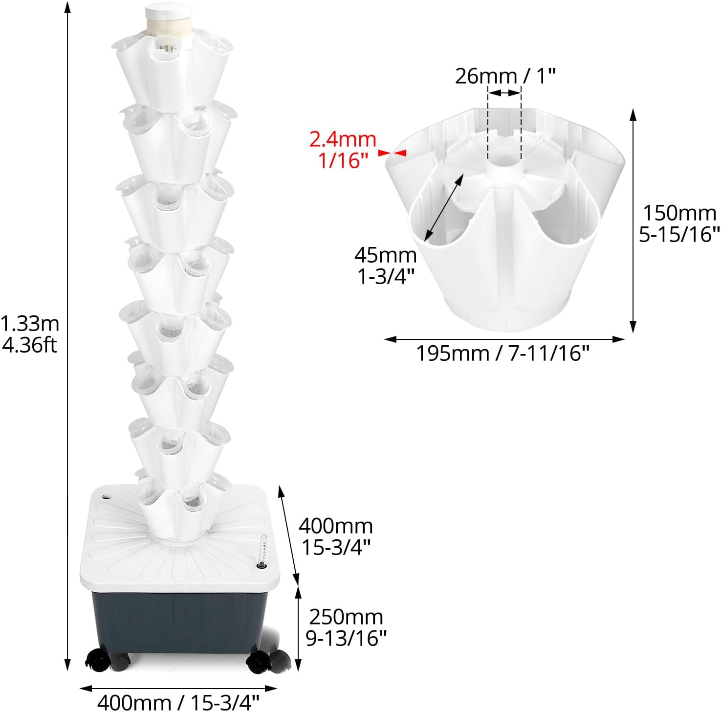 QWORK® Kit Torre Idroponica 8 Livelli 40 Fori - immagine 6