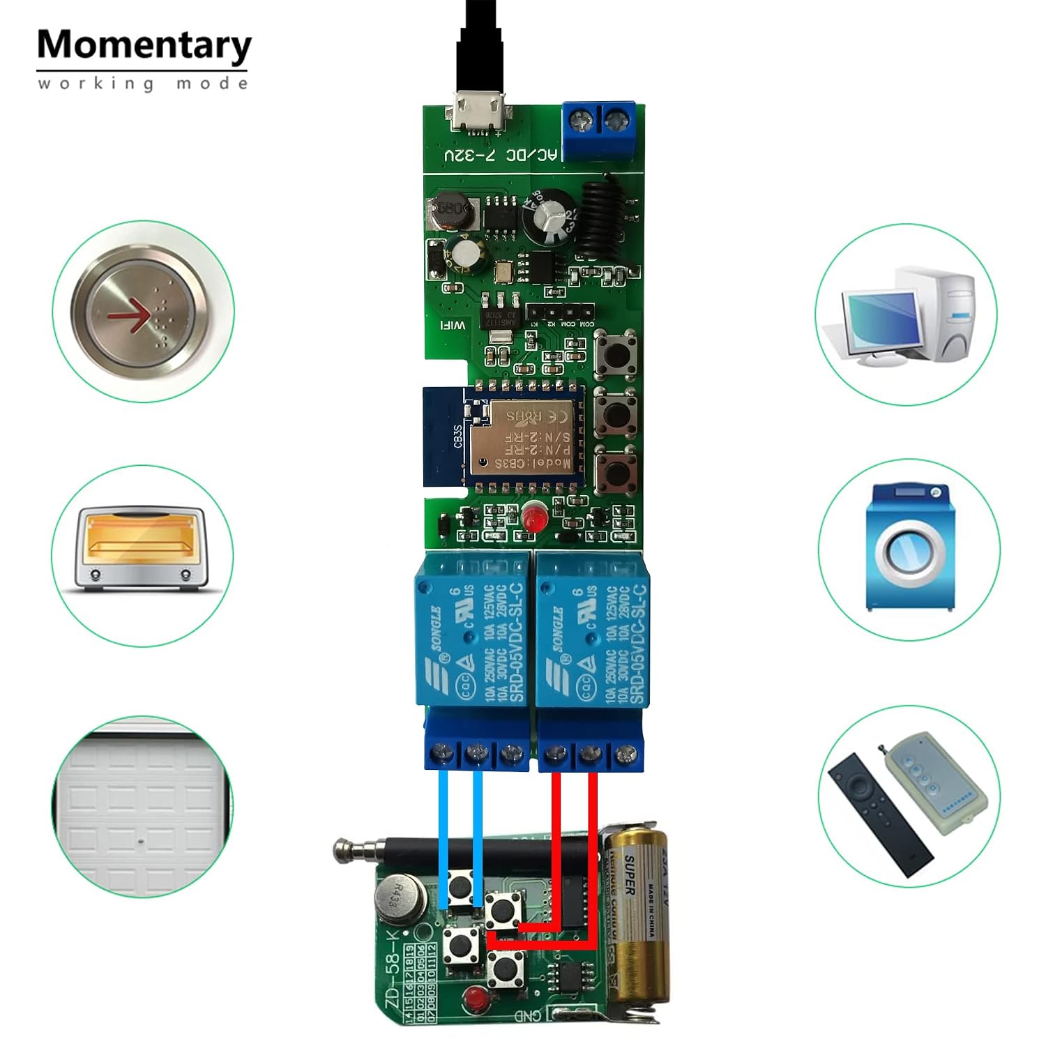 Jane Eyre Modulo Relè Wireless WiFi 2 Canali | Velz