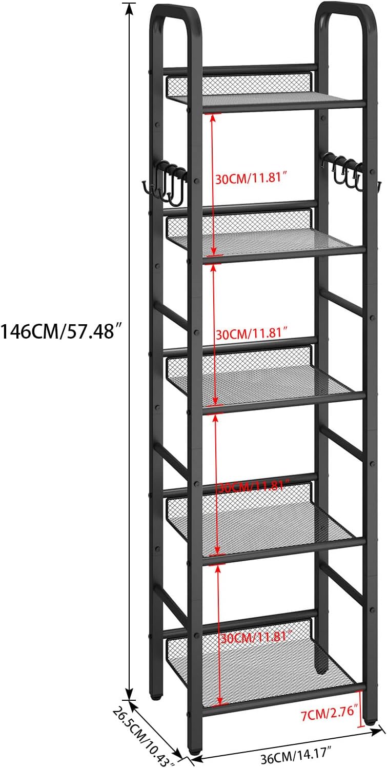Ymyny Libreria a 5 Strati con Ganci a S, Nera - immagine 3