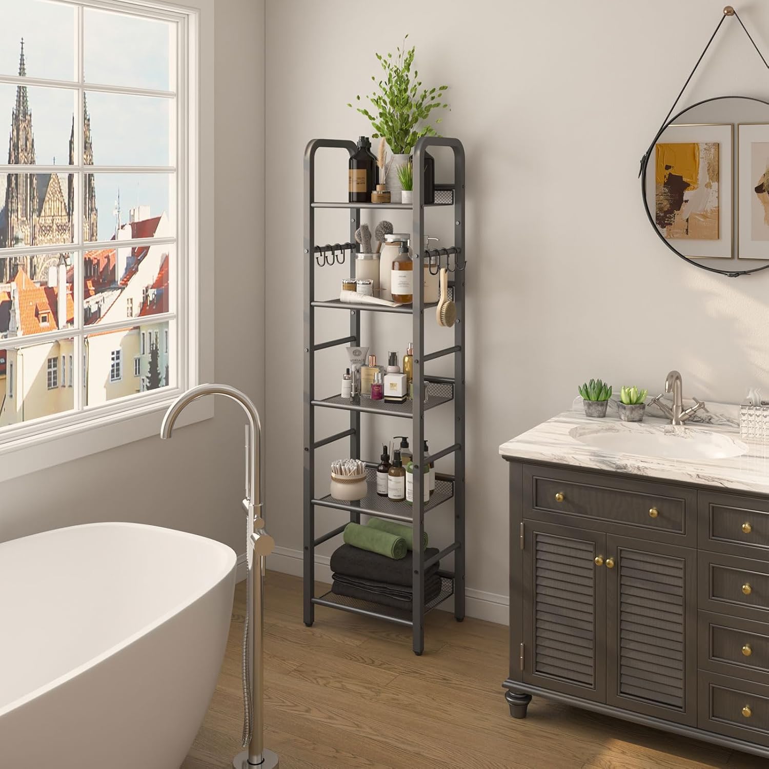 Ymyny Libreria a 5 Strati con Ganci a S, Nera - immagine 5