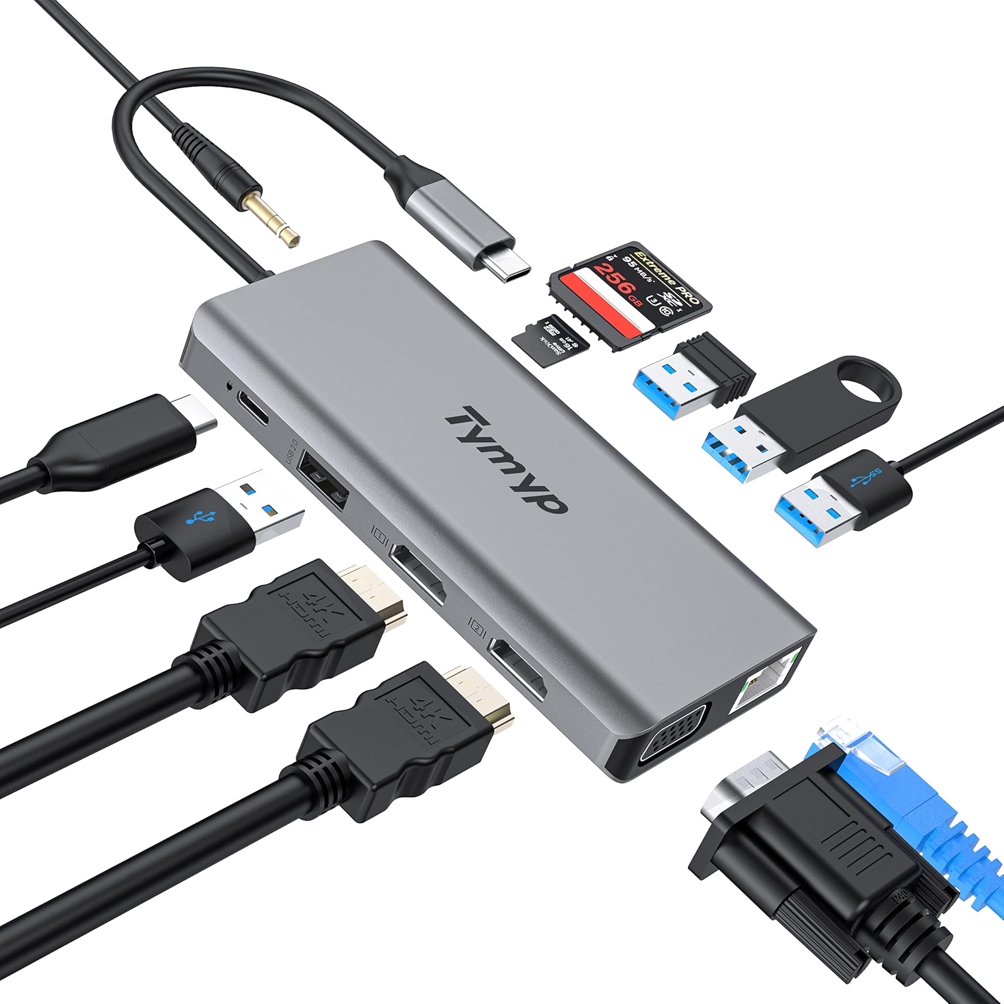 Tymyp Hub USB C 12 in 1 con HDMI 4K, Gigabit Ethernet