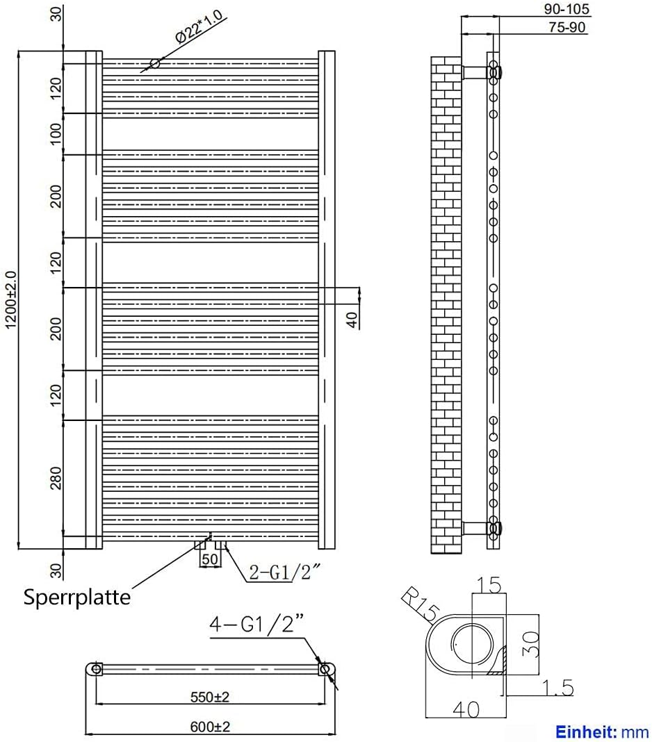 EMKE TR1260W-NEW Termosifone da Bagno 1200x600mm - immagine 7
