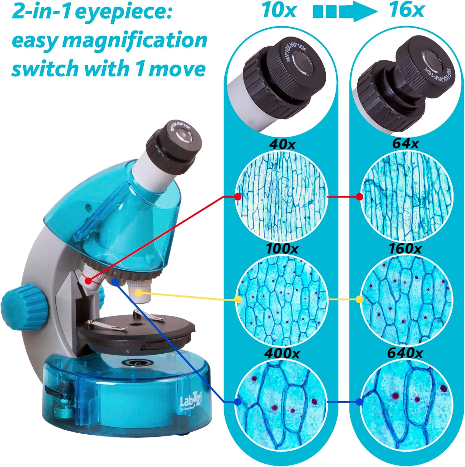 Levenhuk LabZZ M101 Azure STEM Microscopio Bambini 640x - immagine 7