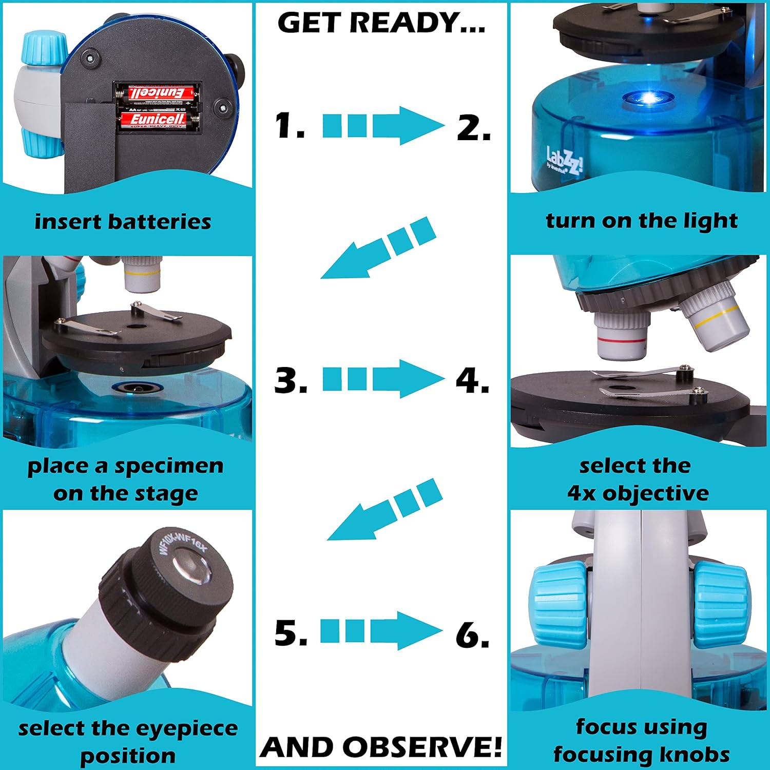 Levenhuk LabZZ M101 Azure STEM Microscopio Bambini 640x - immagine 8