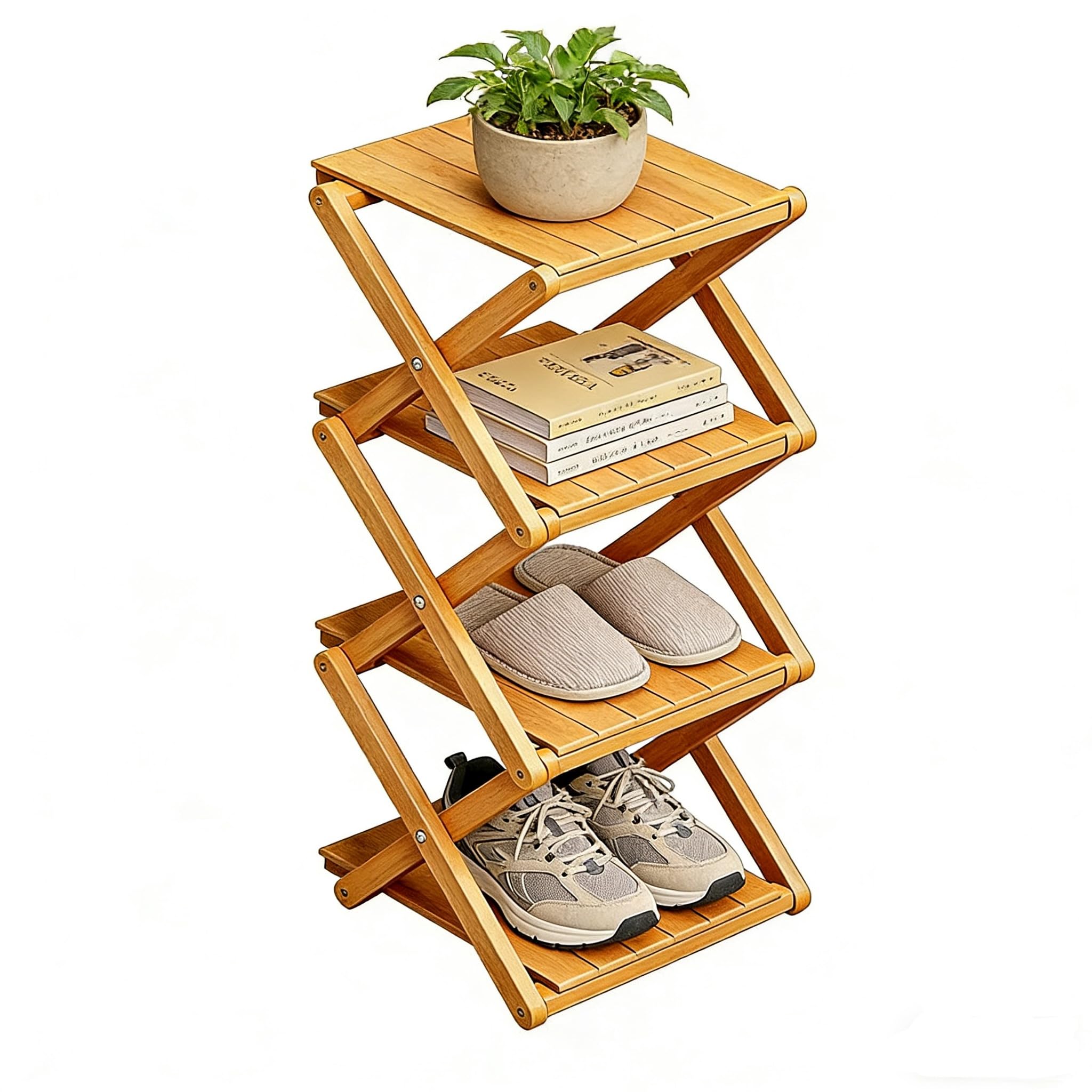 Scarpiera in Bambù Pieghevole 4 Ripiani