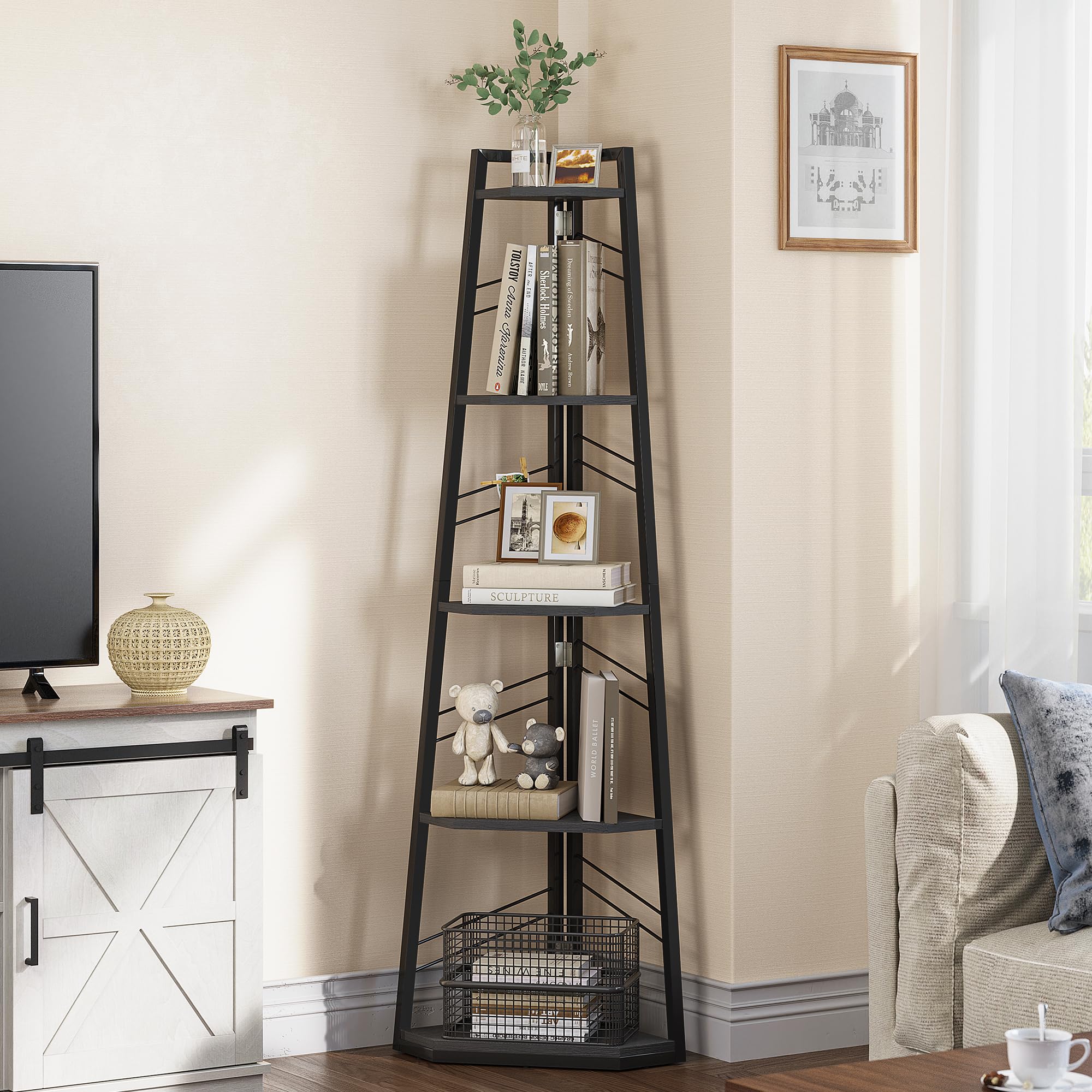 Yitahome Libreria Angolare Industriale a 5 Ripiani, Nero