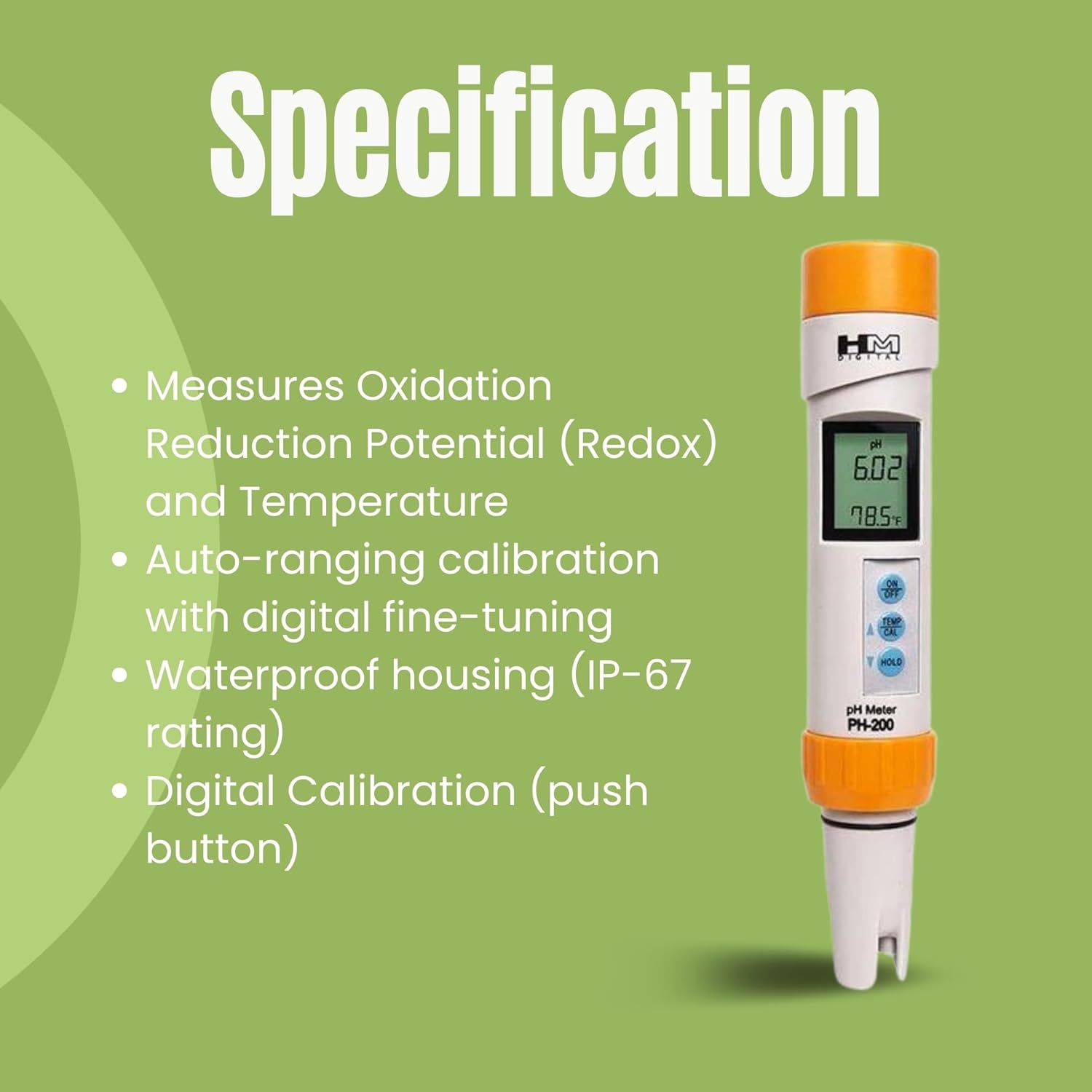 HM Digital PH Meter PH-200, bianco, 8,4 x 21,6 x 5,1 cm - immagine 4