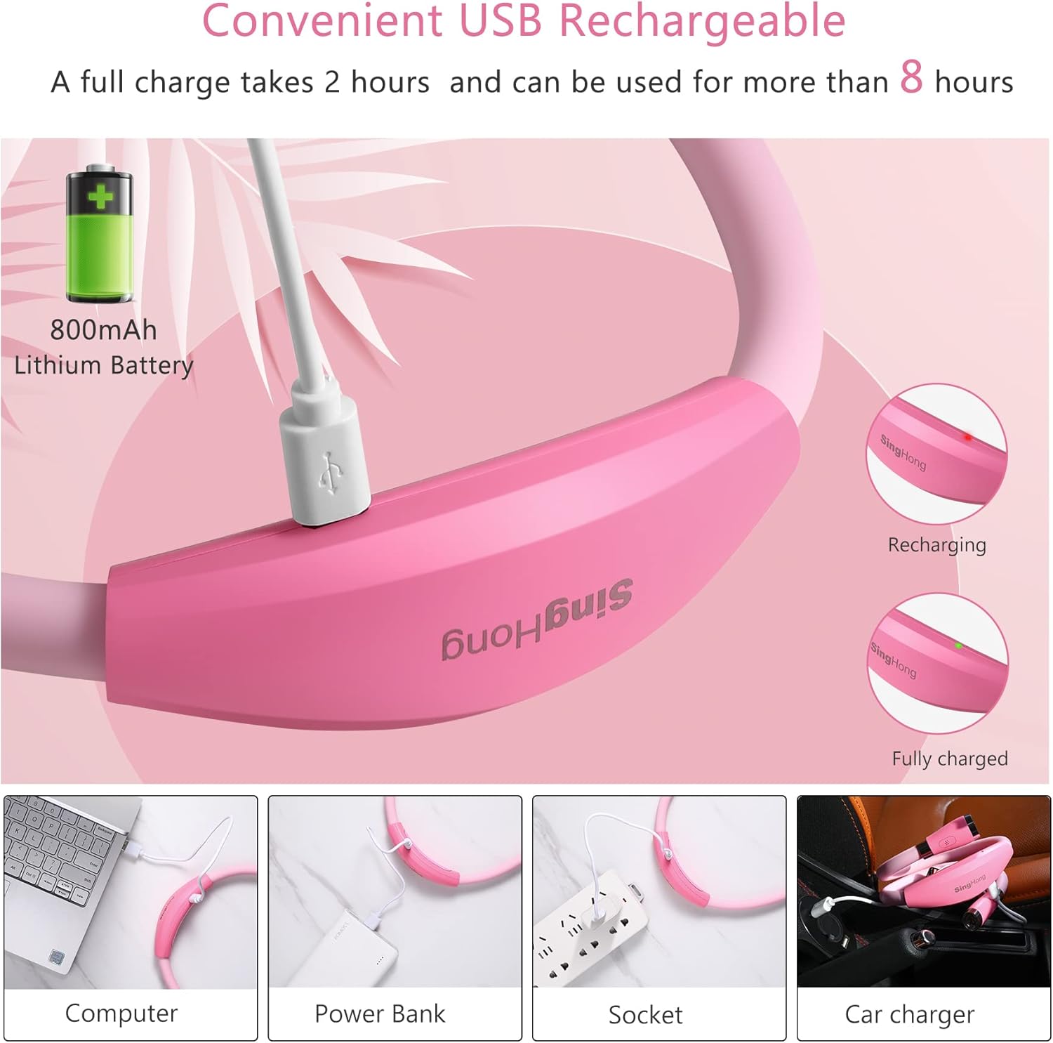 SingHong Lampada da Lettura LED USB Ricaricabile, Rosa - immagine 2