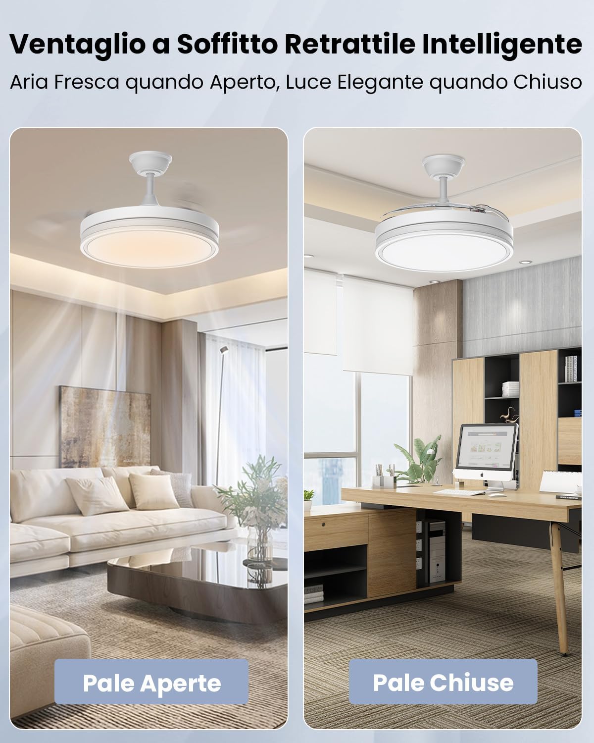 Airwit Ventilatore da Soffitto con Luce 106cm, Bianco Pro - immagine 2