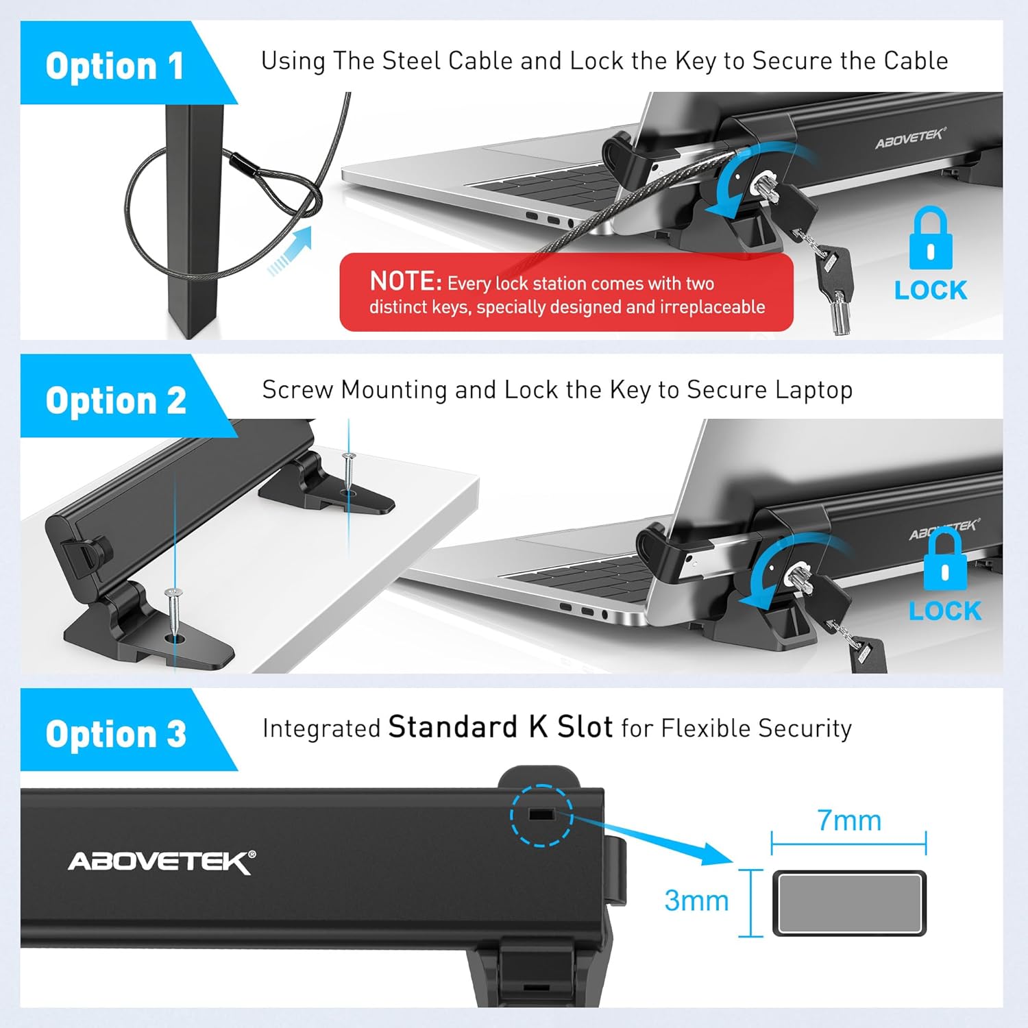 Abovetek Blocco Sicurezza Laptop con Cavo 2m - immagine 4