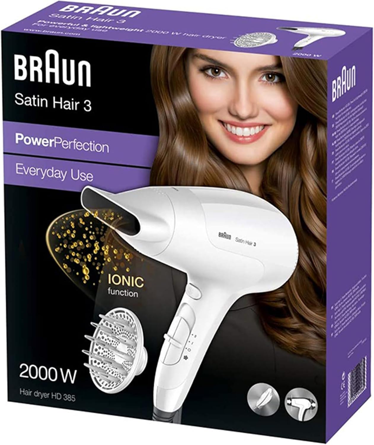 Braun HD385 Satin Hair 3 PowerPerfection Asciugacapelli con Tecnologia a Ioni - immagine 2
