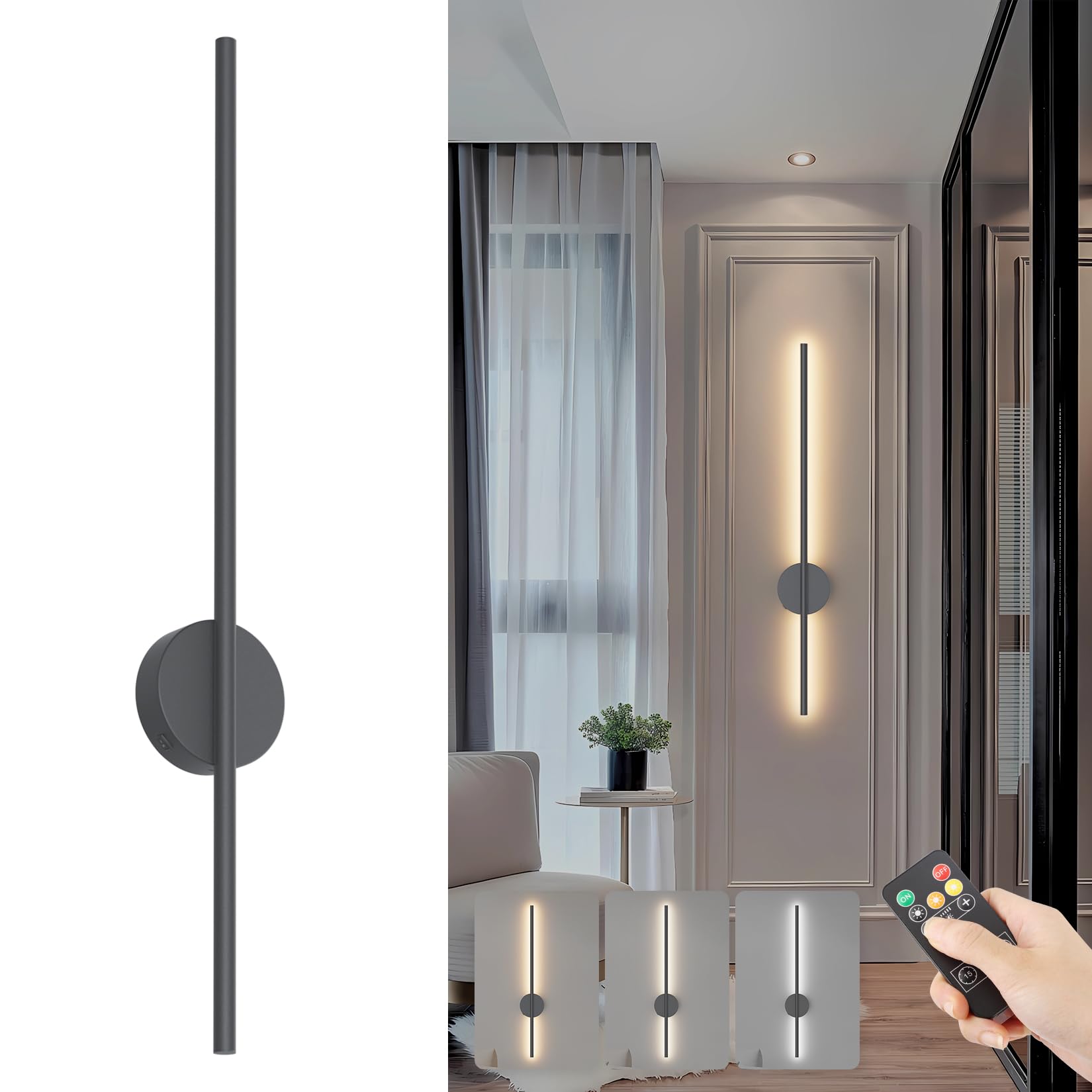 Aipsun Lampada Parete a Batteria 100CM Antracite 6W