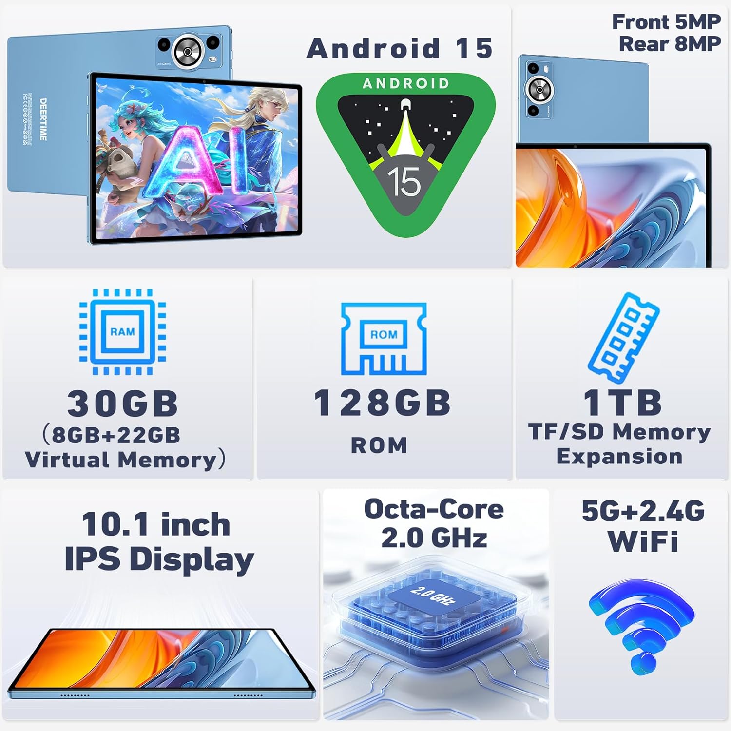 Tablet Android 15 Gemini AI 10" con Tastiera e Mouse - Blu - immagine 2