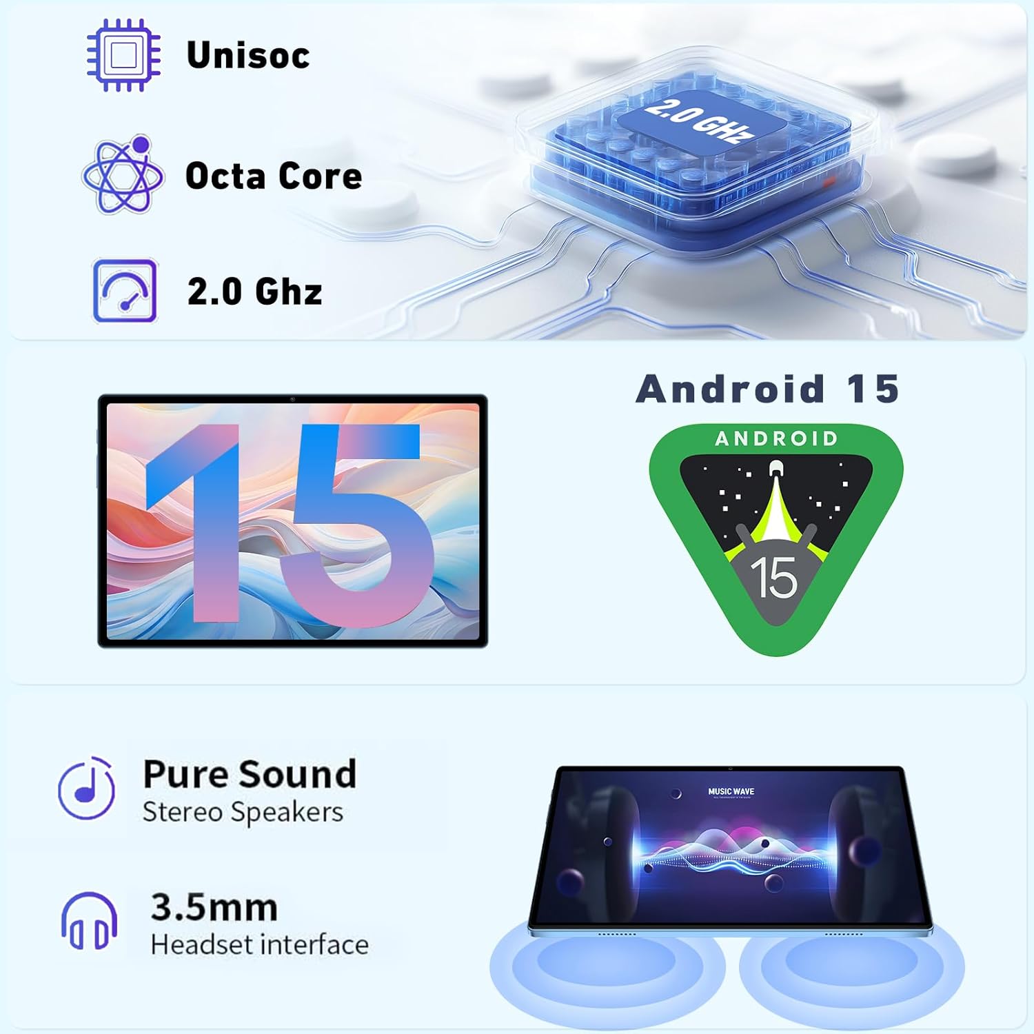 Tablet Android 15 Gemini AI 10" con Tastiera e Mouse - Blu - immagine 4