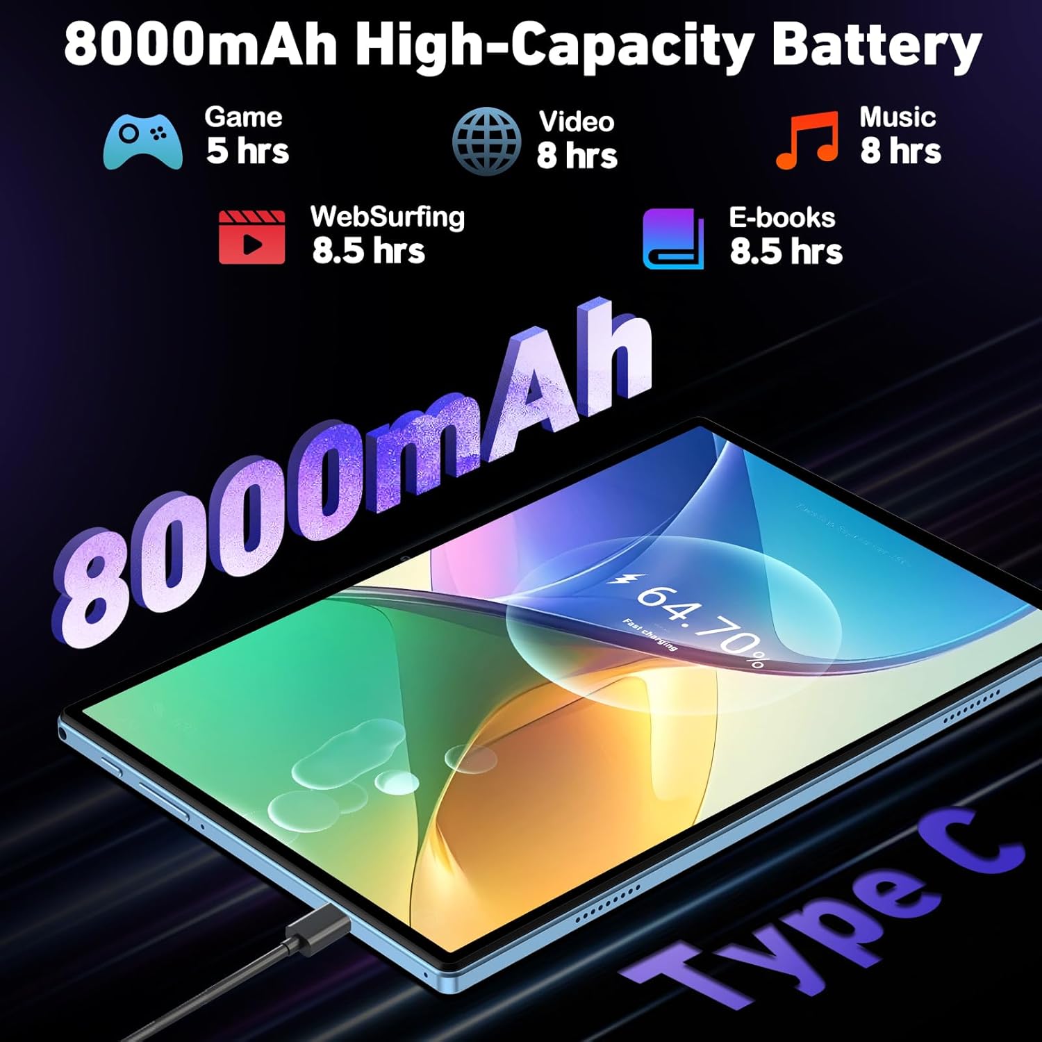 Tablet Android 15 Gemini AI 10" con Tastiera e Mouse - Blu - immagine 5