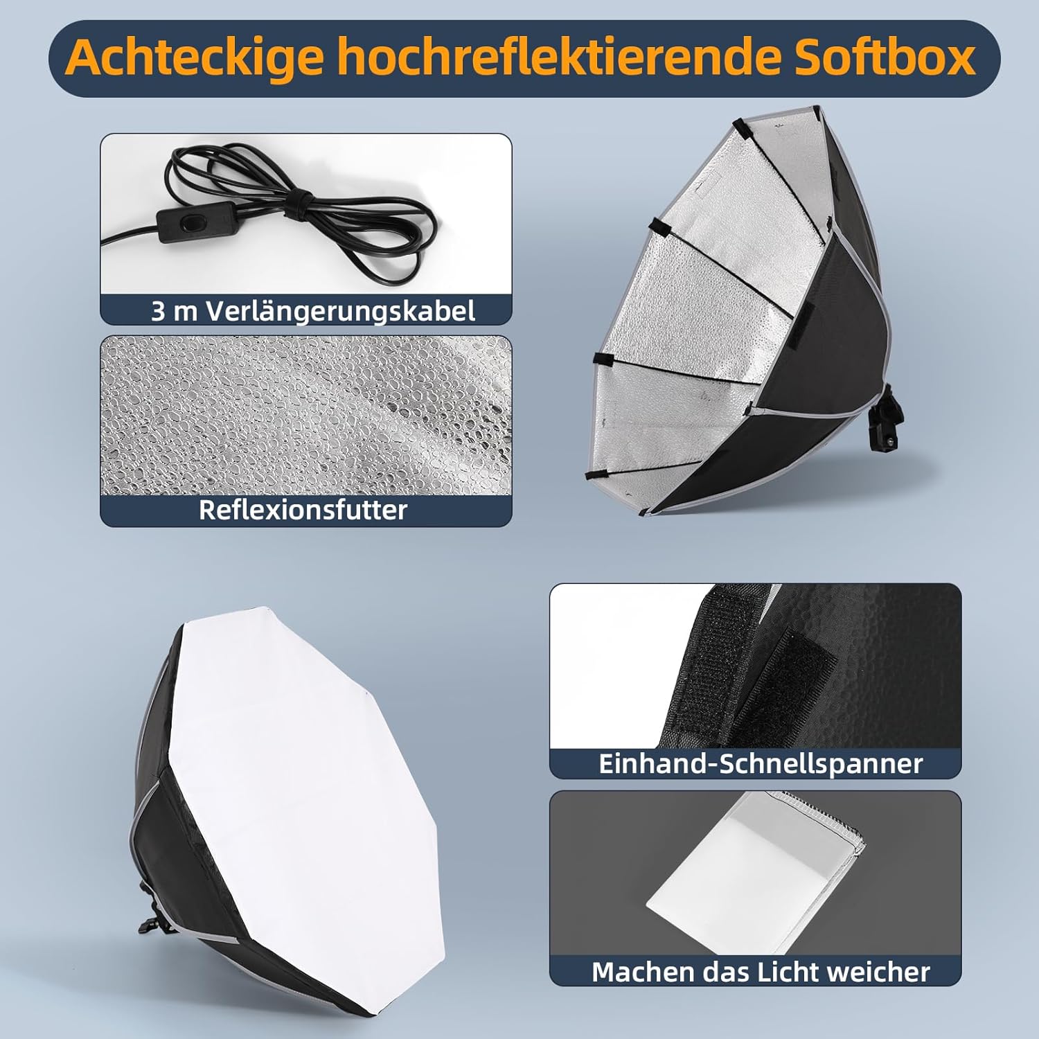 Softbox Ottagonale 50cm 60W 3000-6500K - immagine 6
